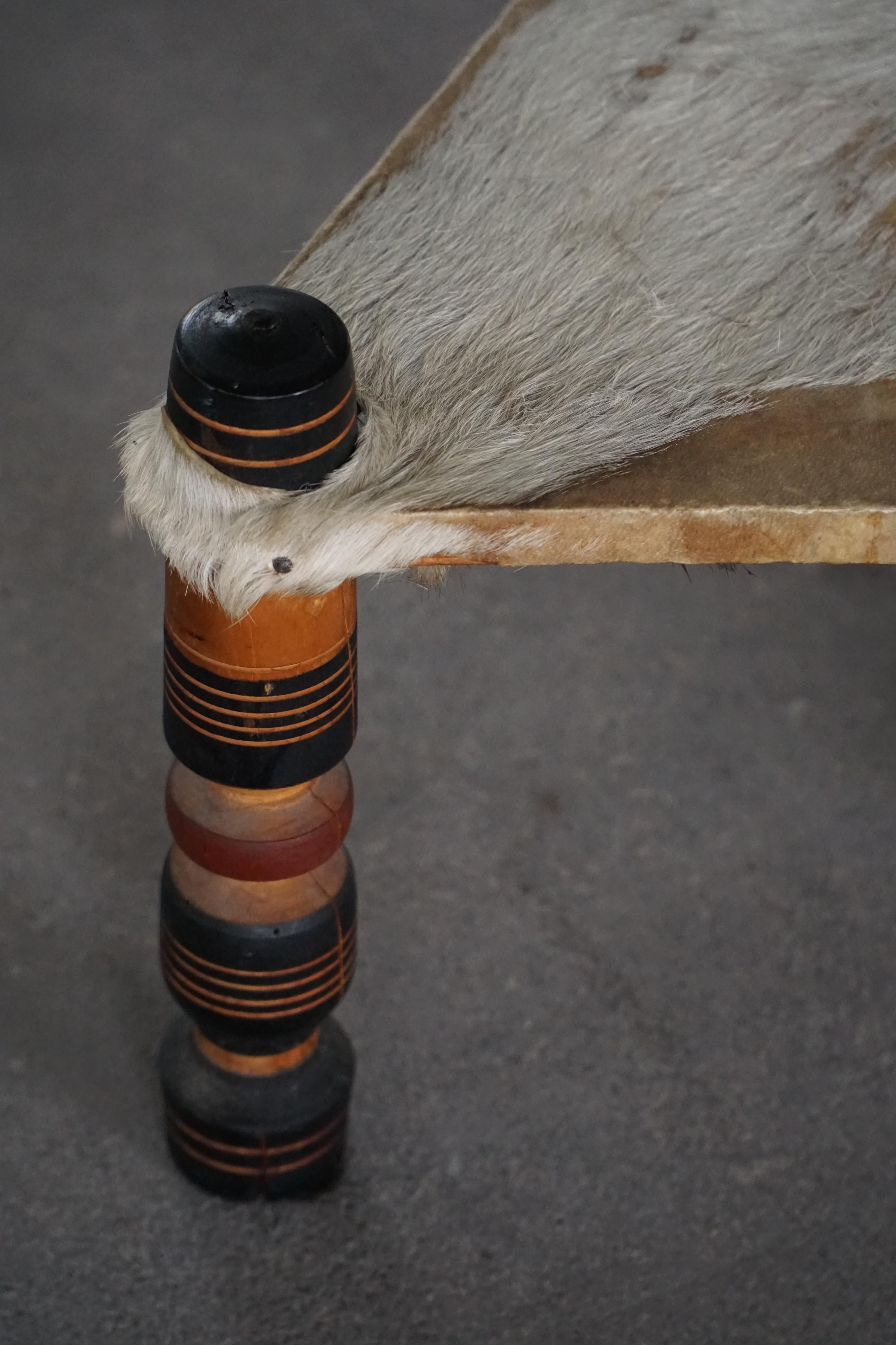 Vintage Handmade African Stool, 3-Legged Triangular Form, Cowhide, 20th Century For Sale 5