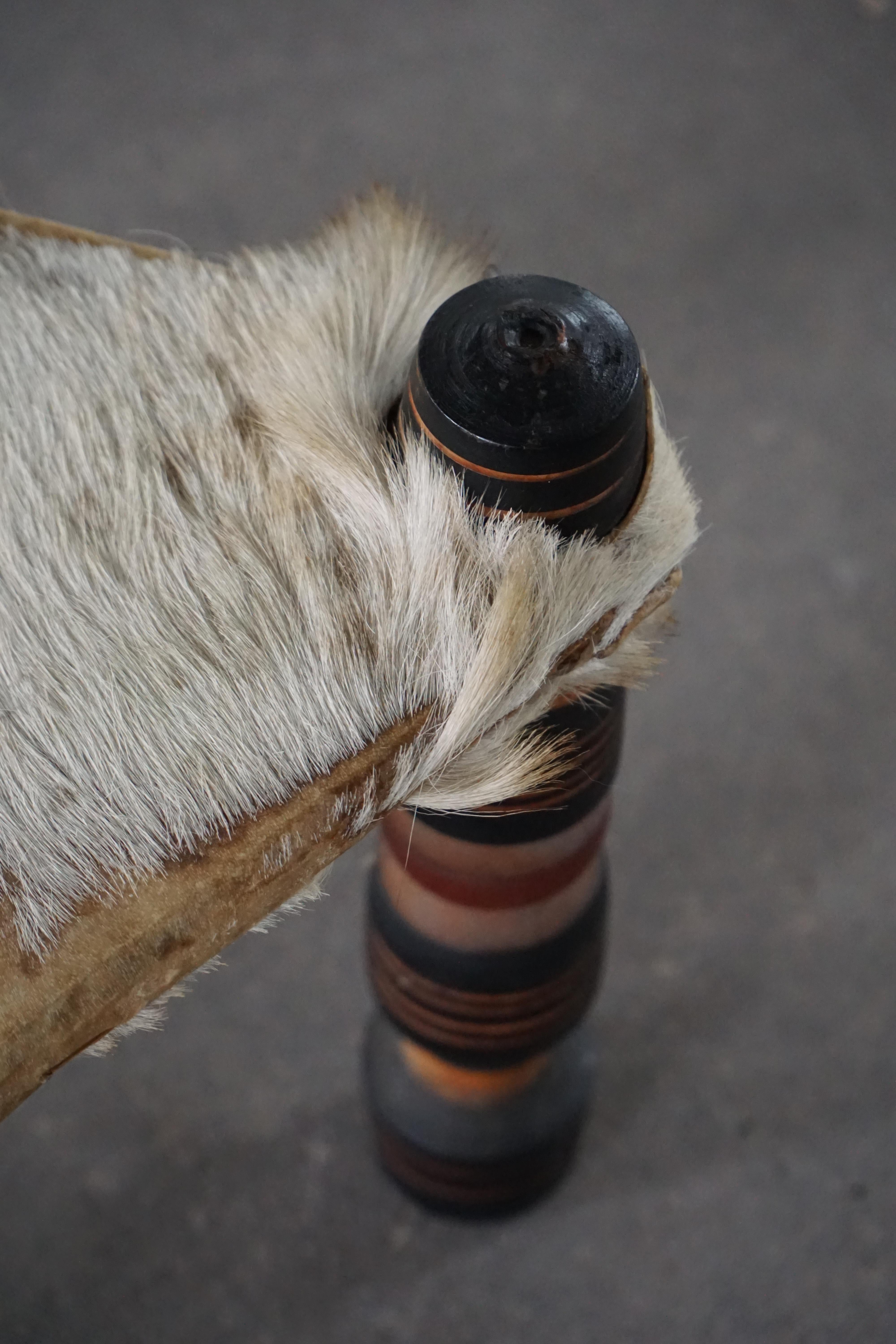 Vintage Handmade African Stool, 3-Legged Triangular Form, Cowhide, 20th Century For Sale 7