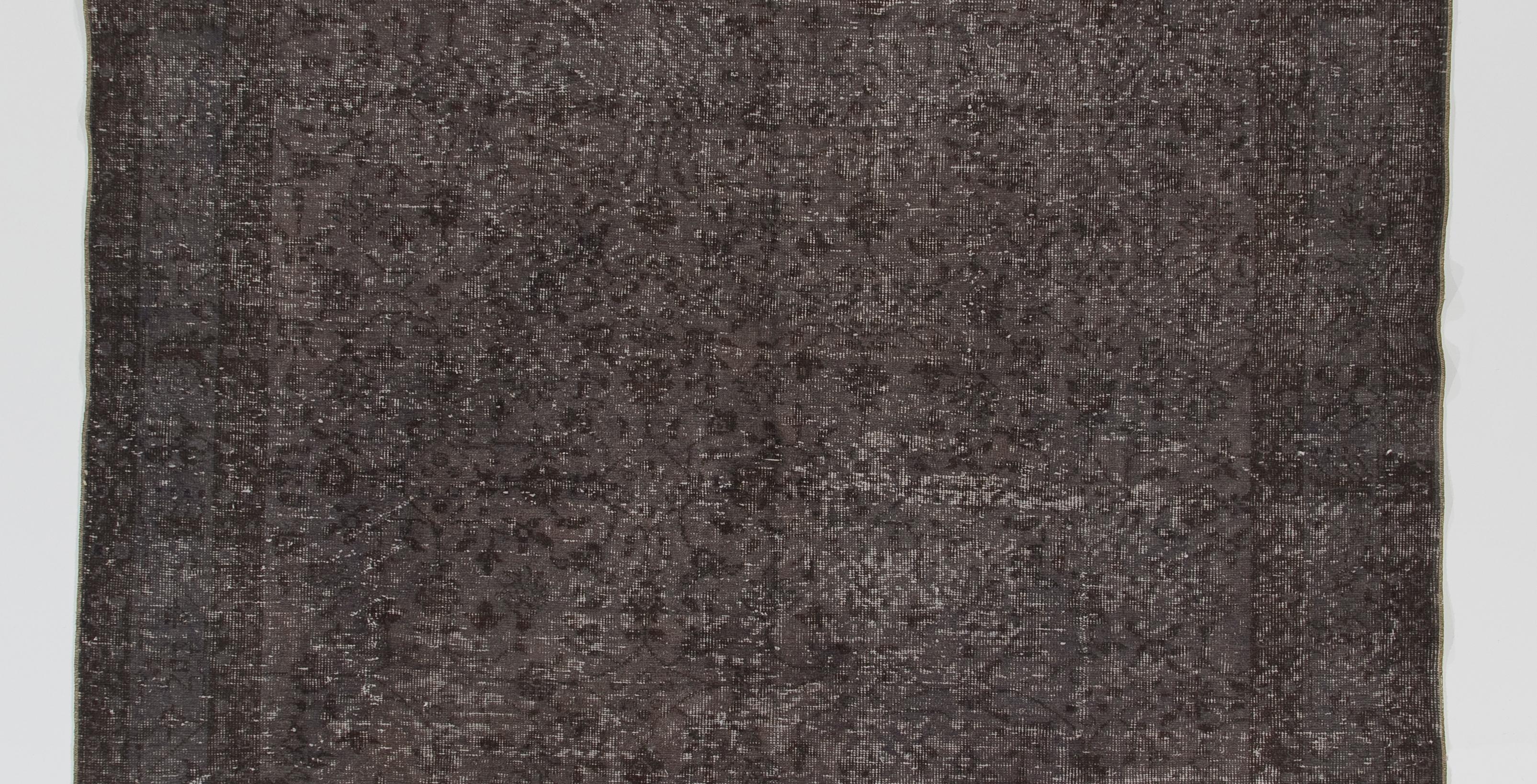 Modern 6.5x10.2 ft Vintage Handmade Area Rug with Distressed Pile Over-Dyed in Gray For Sale