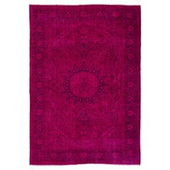 Vintage Handmade Area Rug with Medallion Design Redyed in Fuchsia Pink