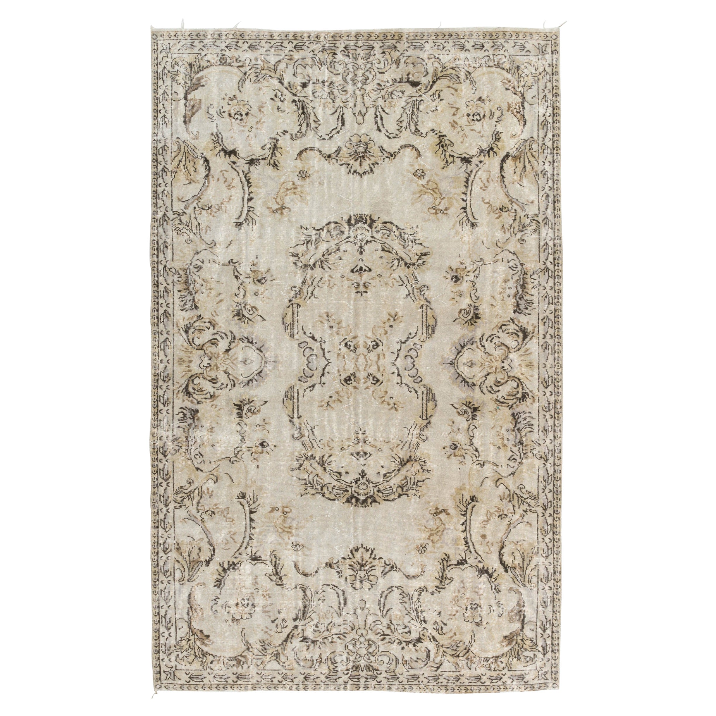 Handgefertigter, von Aubusson inspirierter türkischer Wollteppich in Beige, Braun