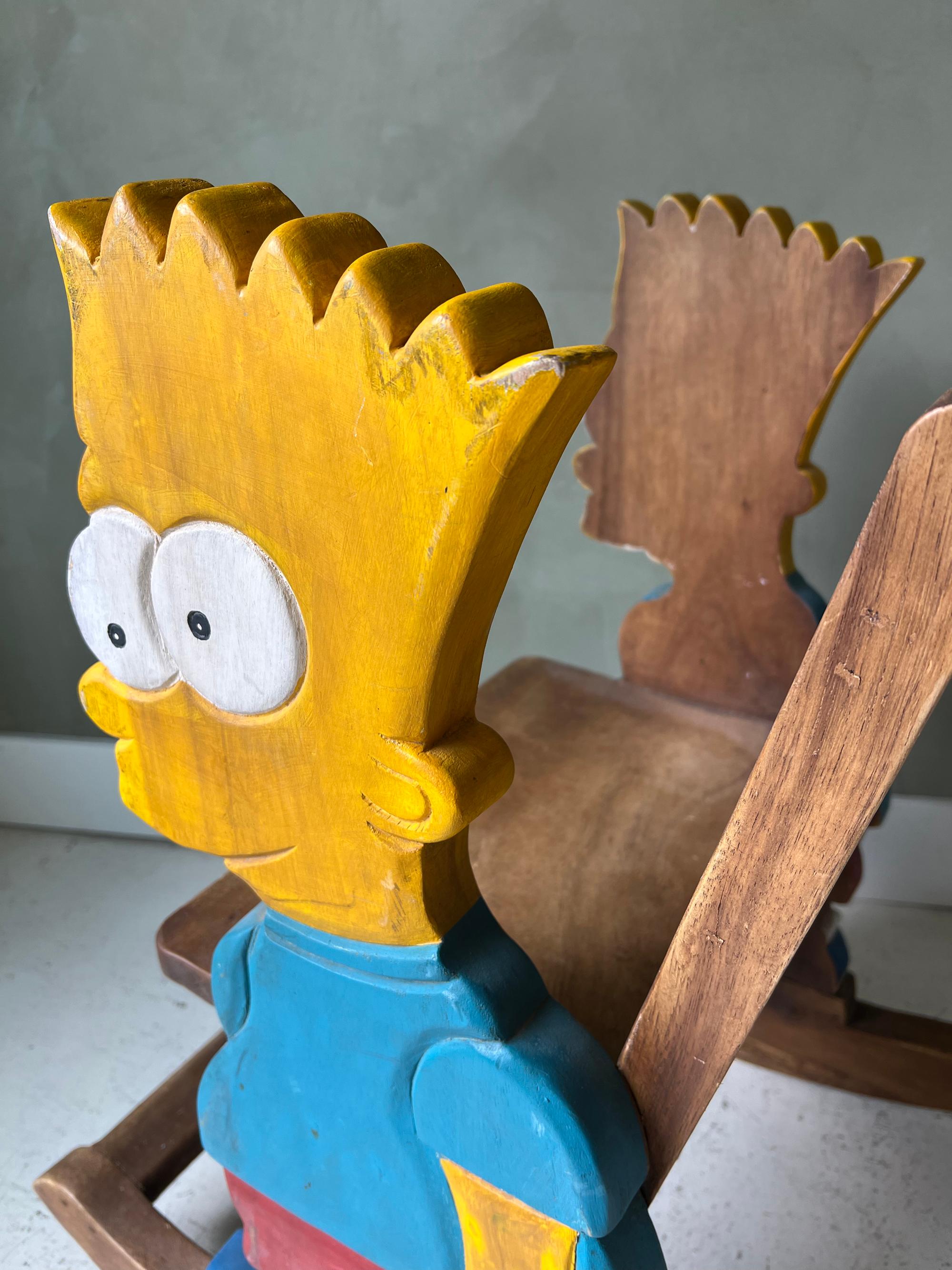 Wood Vintage Handmade Bart Simpson Child Rocking Chairs Folk Art - Pair For Sale