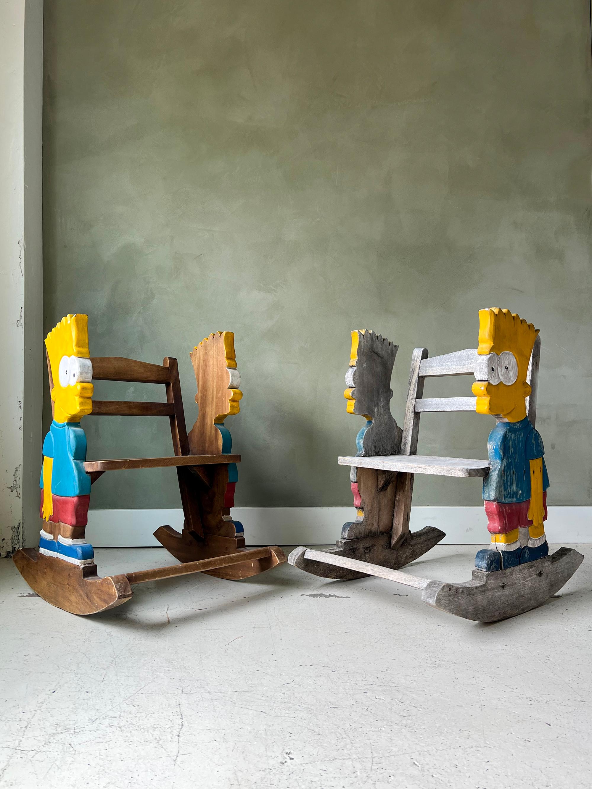 Paire de chaises à bascule vintage pour enfant Bart Simpson, fabriquées à la main, art populaire en vente 4