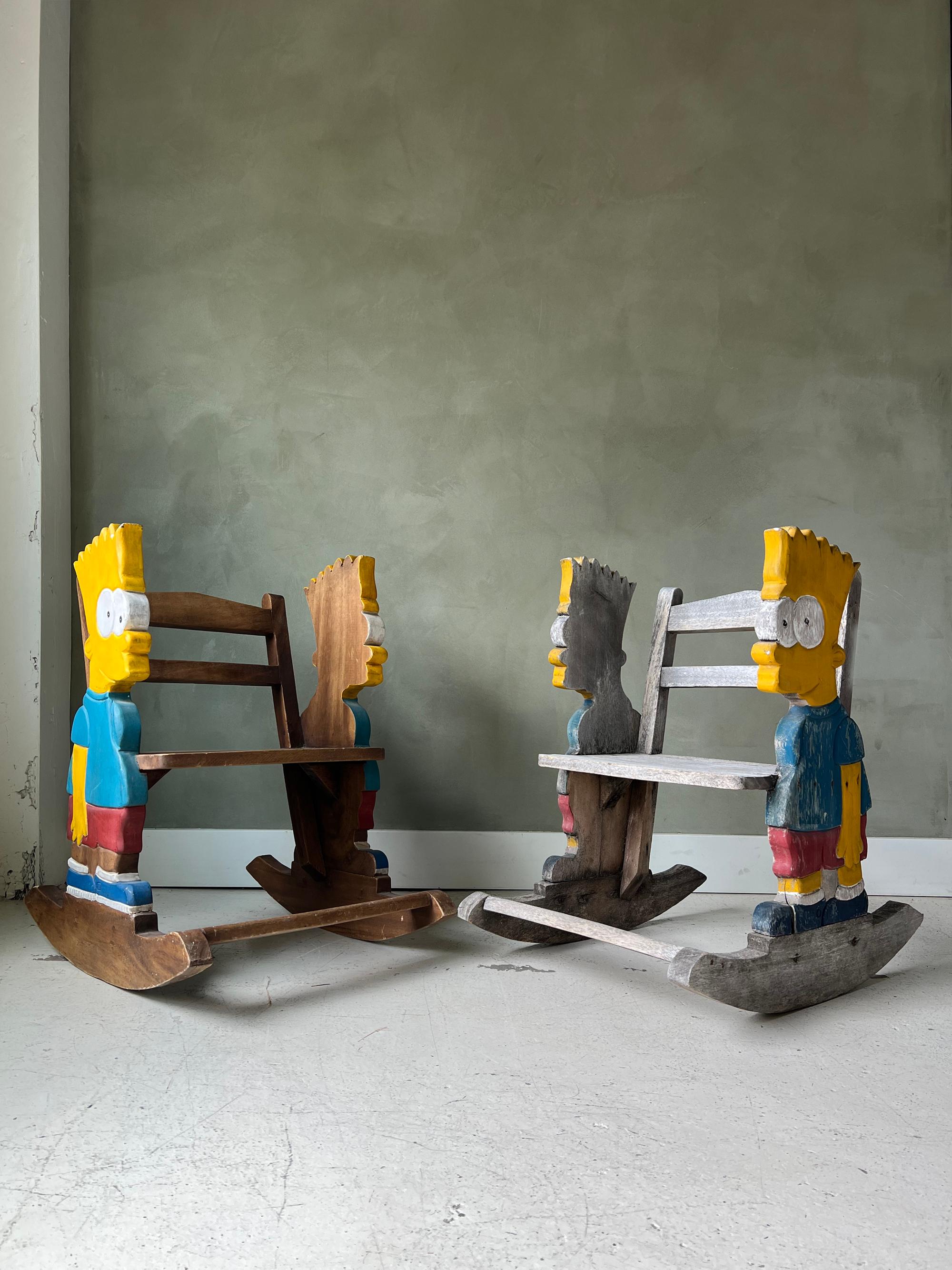 Vintage Handmade Bart Simpson Child Rocking Chairs Folk Art - Pair For Sale 3
