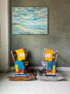 Vintage Handmade Bart Simpson Child Rocking Chairs Folk Art - Pair
