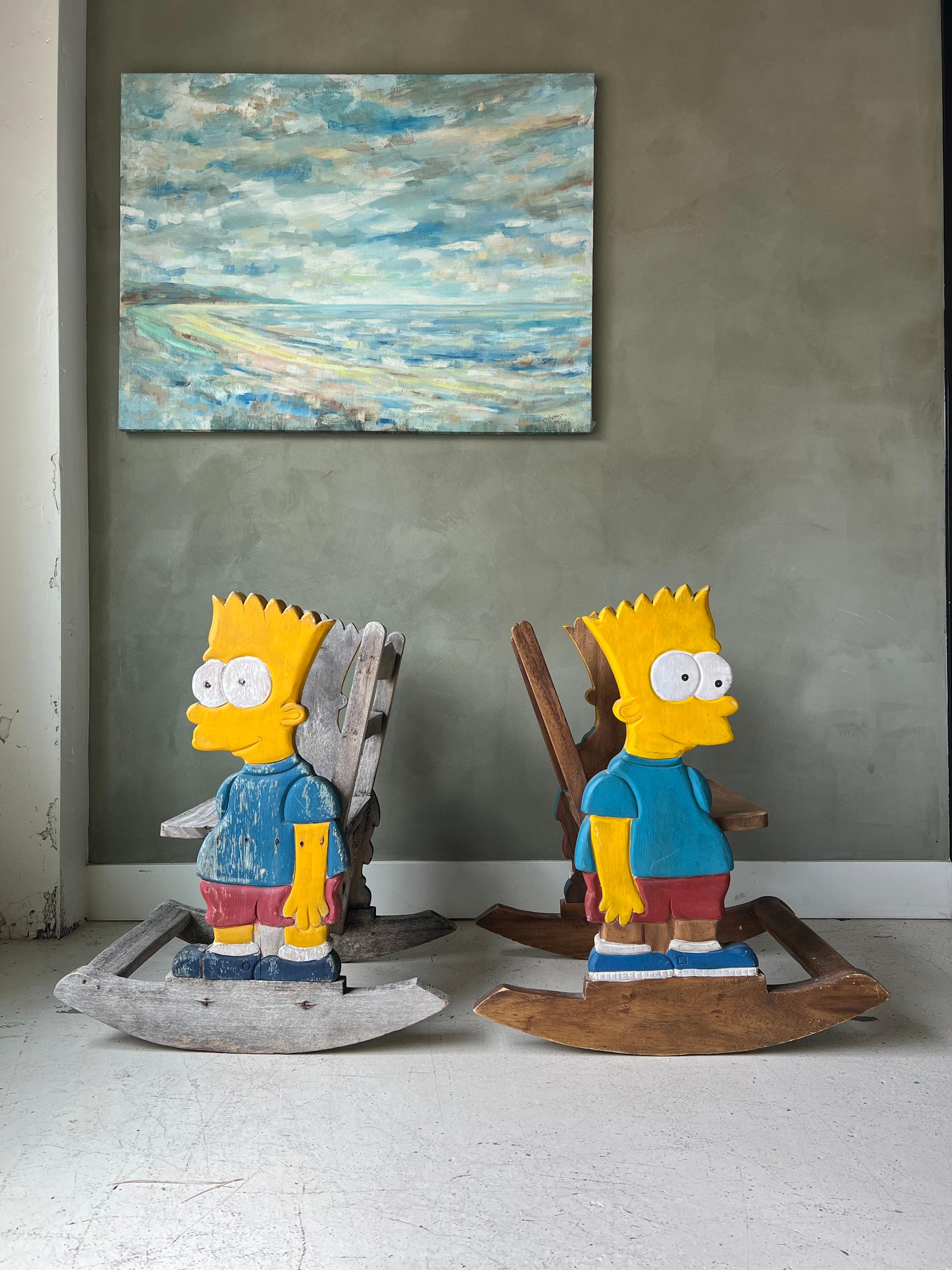 Artisanat Paire de chaises à bascule vintage pour enfant Bart Simpson, fabriquées à la main, art populaire en vente