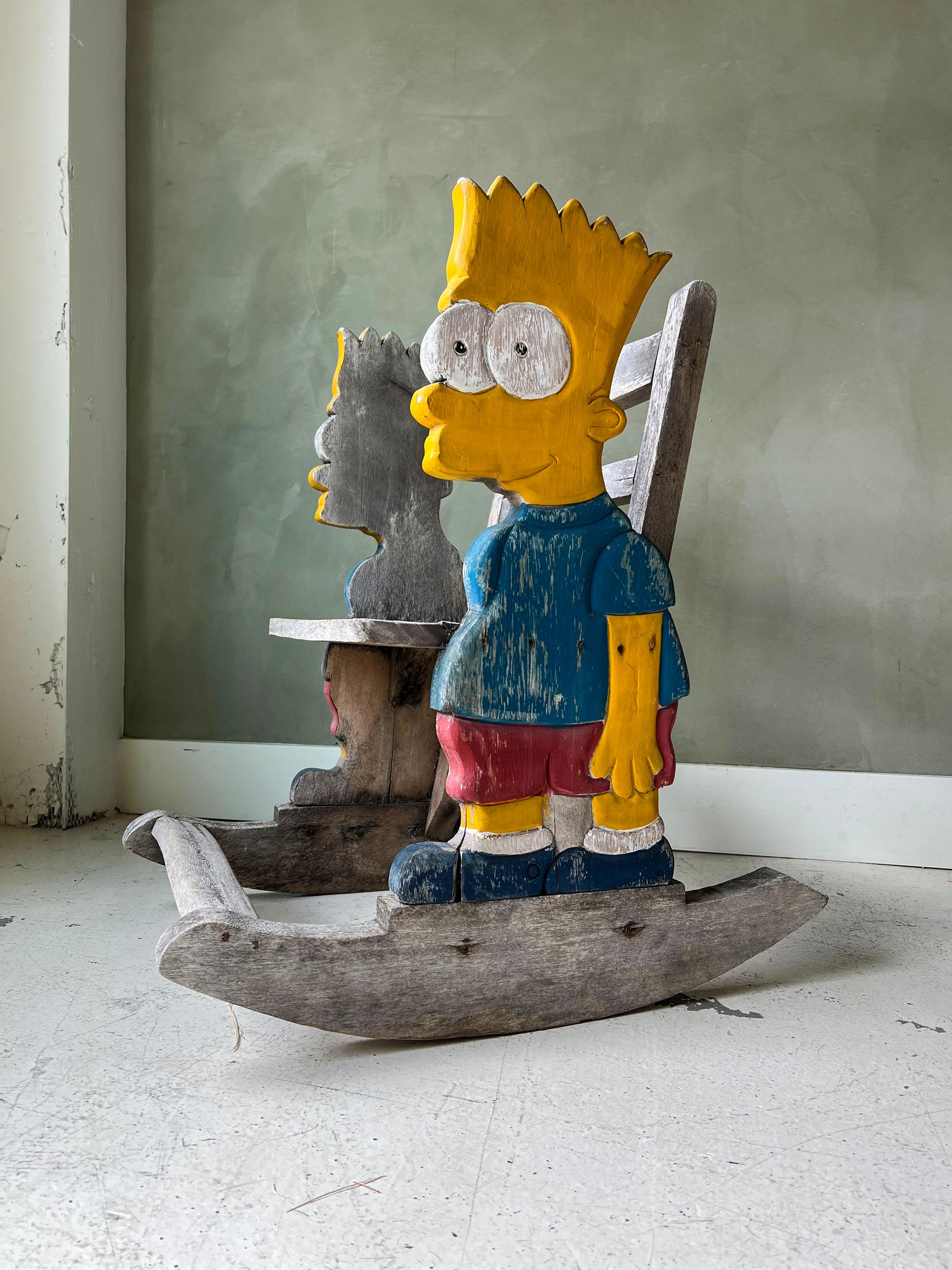 Américain Paire de chaises à bascule vintage pour enfant Bart Simpson, fabriquées à la main, art populaire en vente