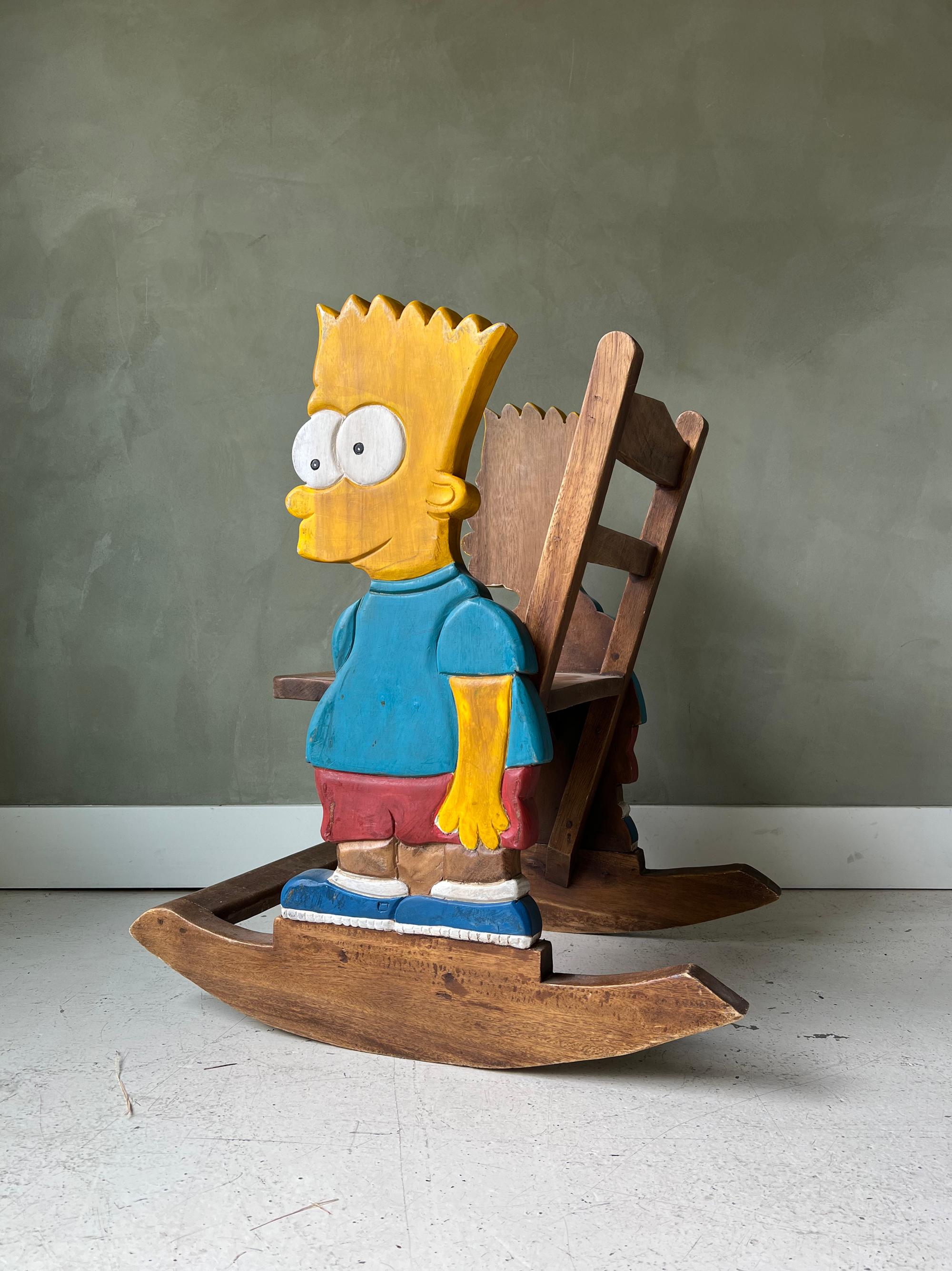 Paire de chaises à bascule vintage pour enfant Bart Simpson, fabriquées à la main, art populaire en vente 1