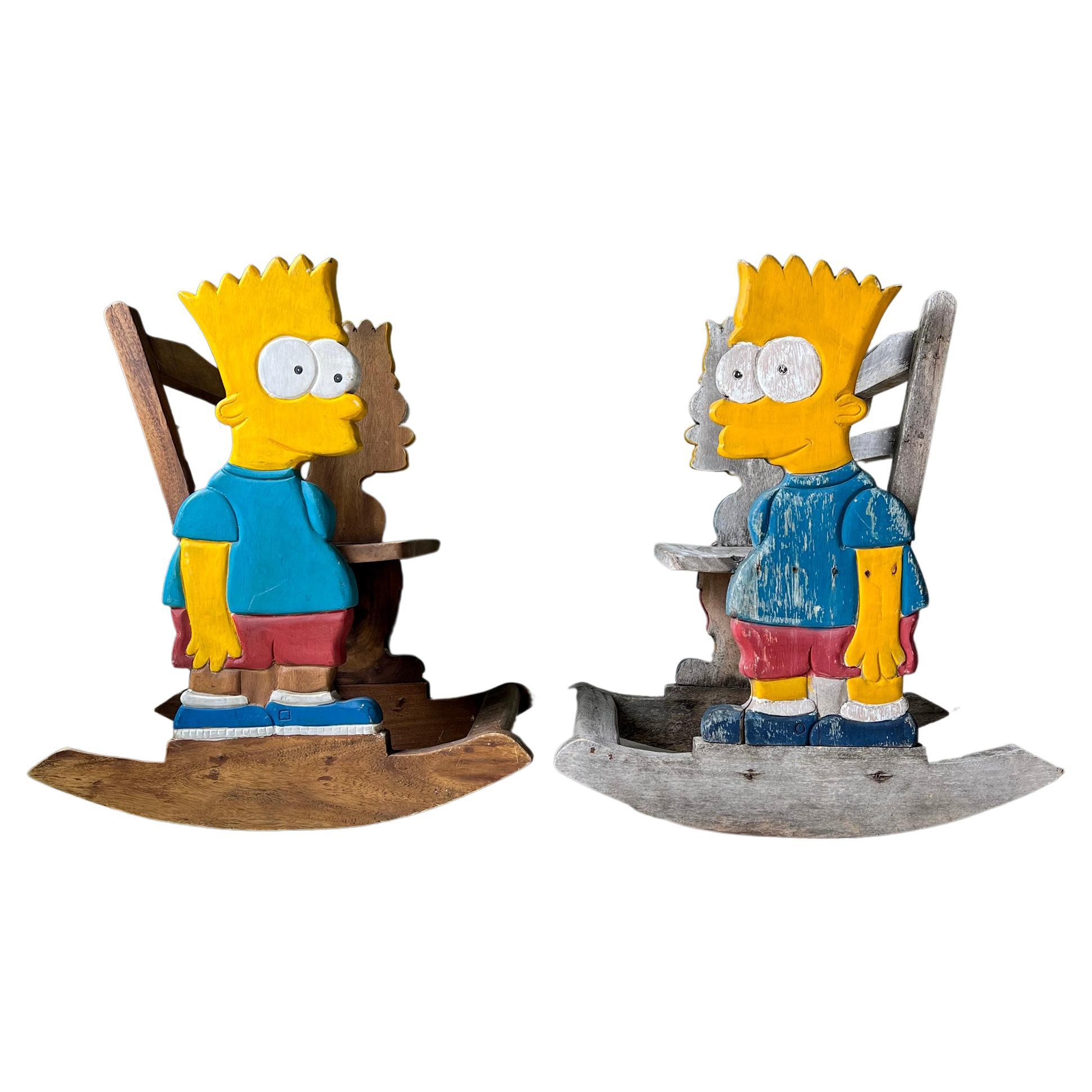 Vintage Handmade Bart Simpson Child Rocking Chairs Folk Art - Pair For Sale
