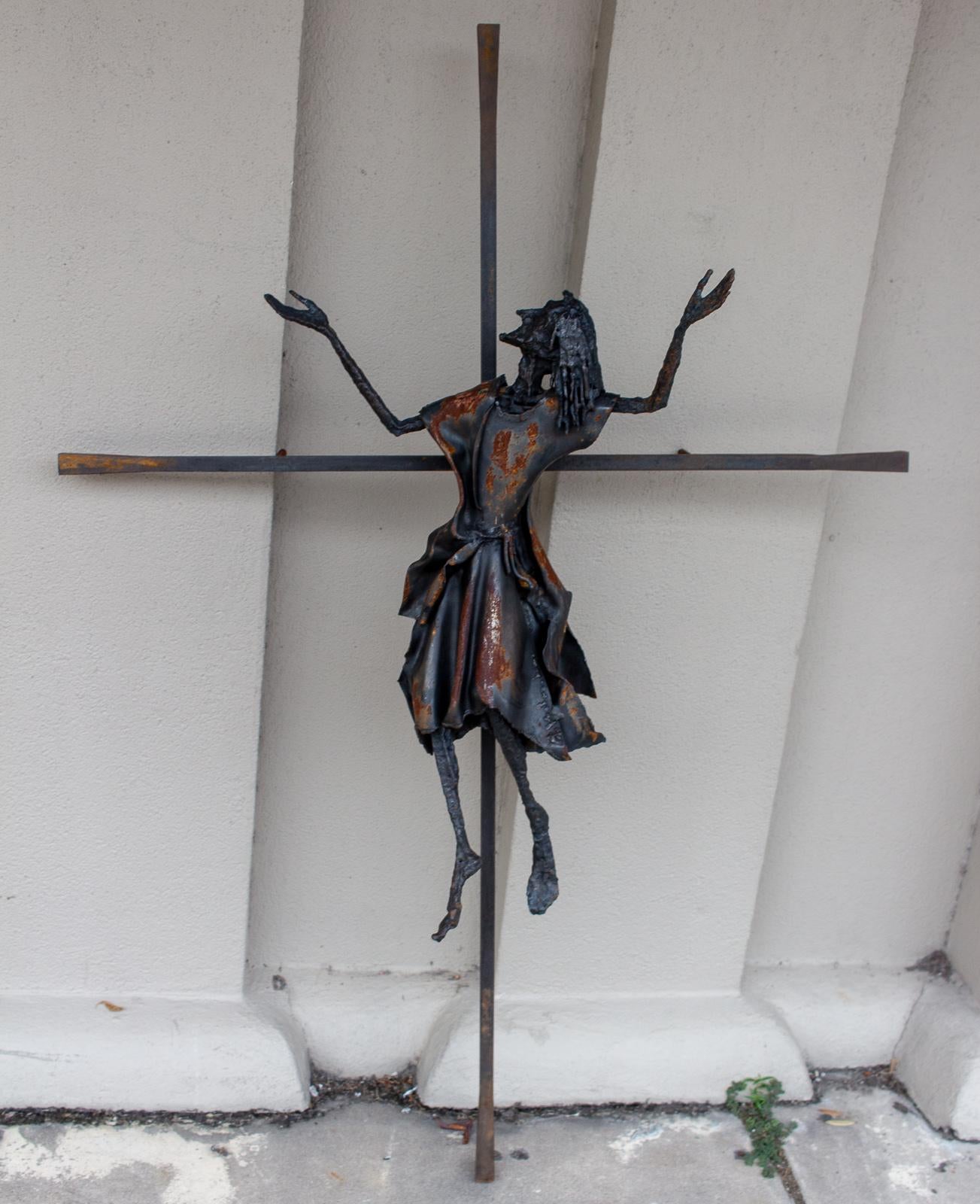 Vintage Handmade Belgian Iron Crucifix Art Found in Brussels 7