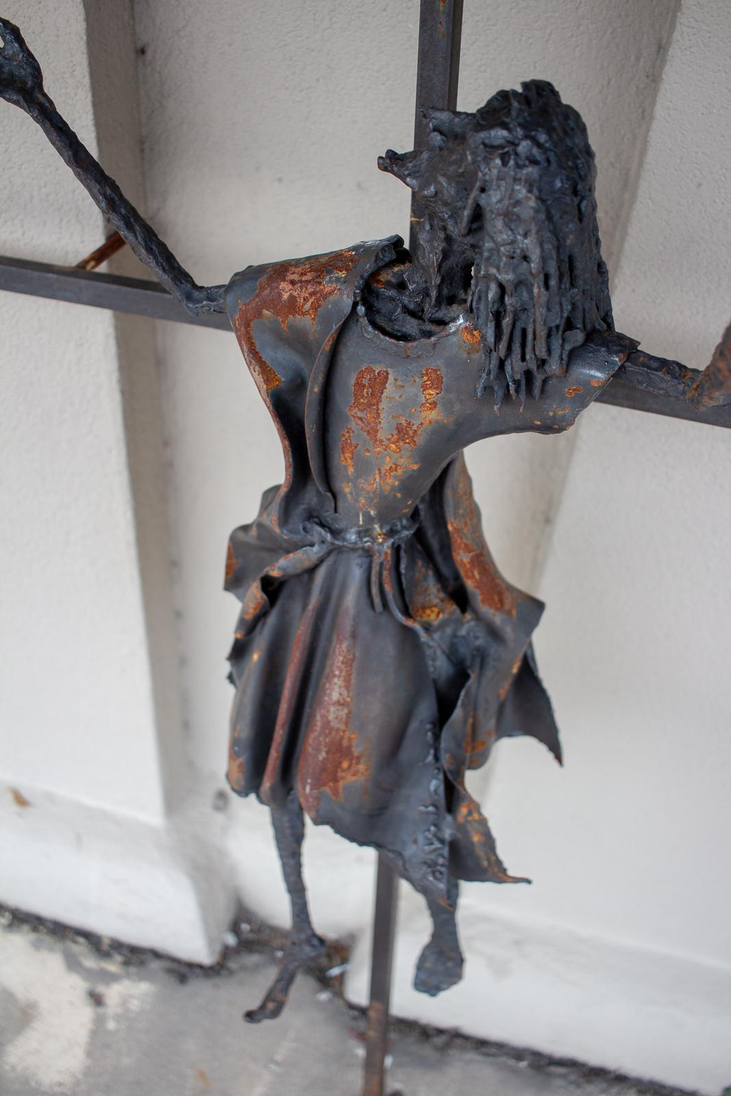 Vintage Handmade Belgian Iron Crucifix Art Found in Brussels 9