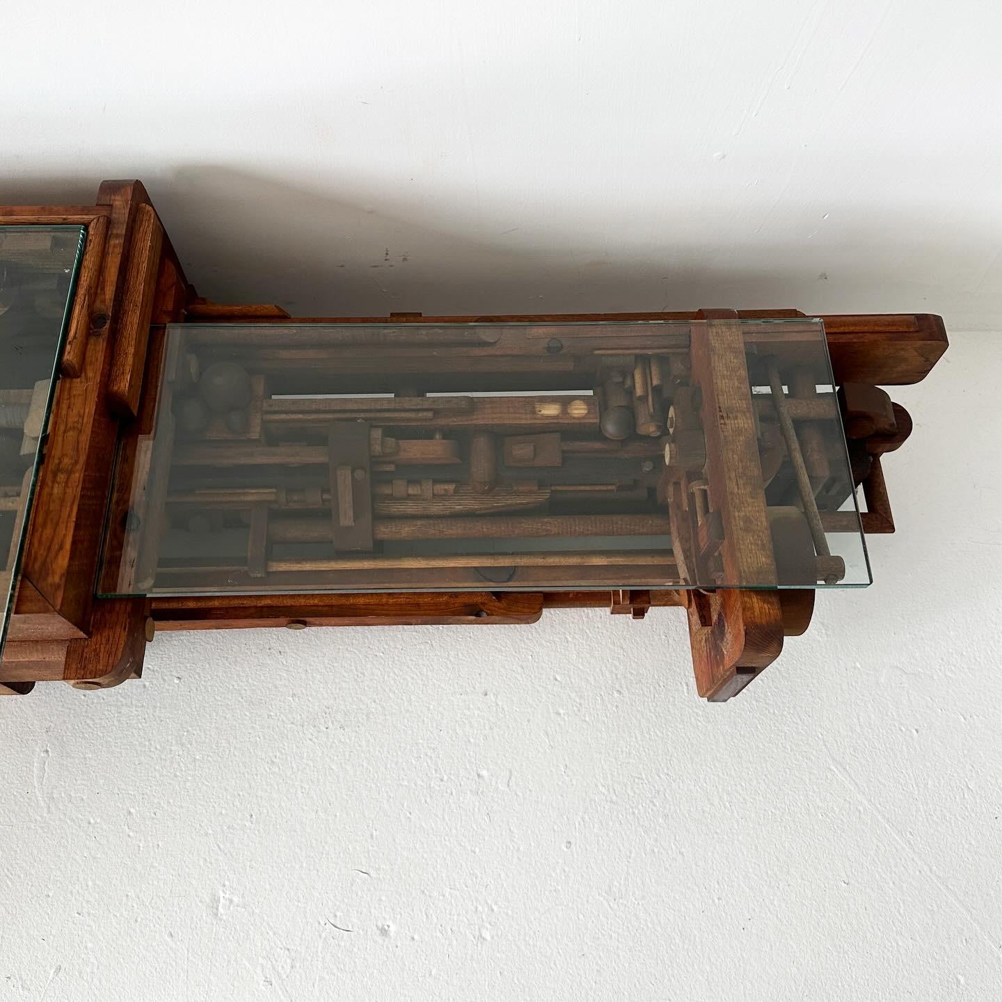 vintage handmade bi-level low coffee table For Sale 1