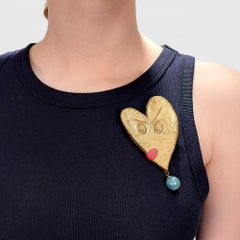 Vintage Handmade BillyBoy* Gold Heart with Face Brooch, 1985
