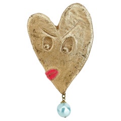 Vintage Handmade BillyBoy* Gold Heart with Face Brooch, 1985