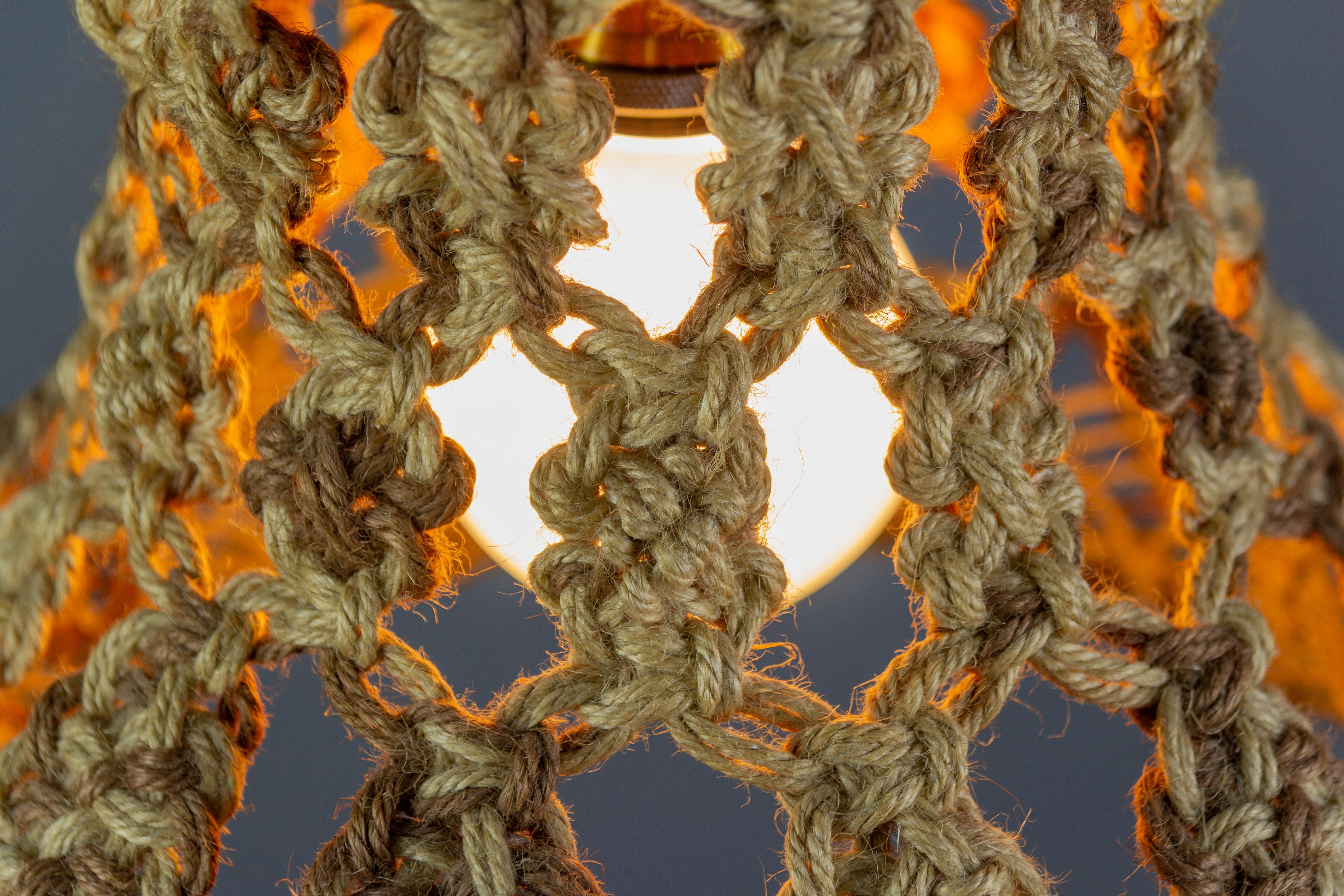 Late 20th Century Vintage Handmade Braided Macramé Pendant Light Fixture, 1970s For Sale