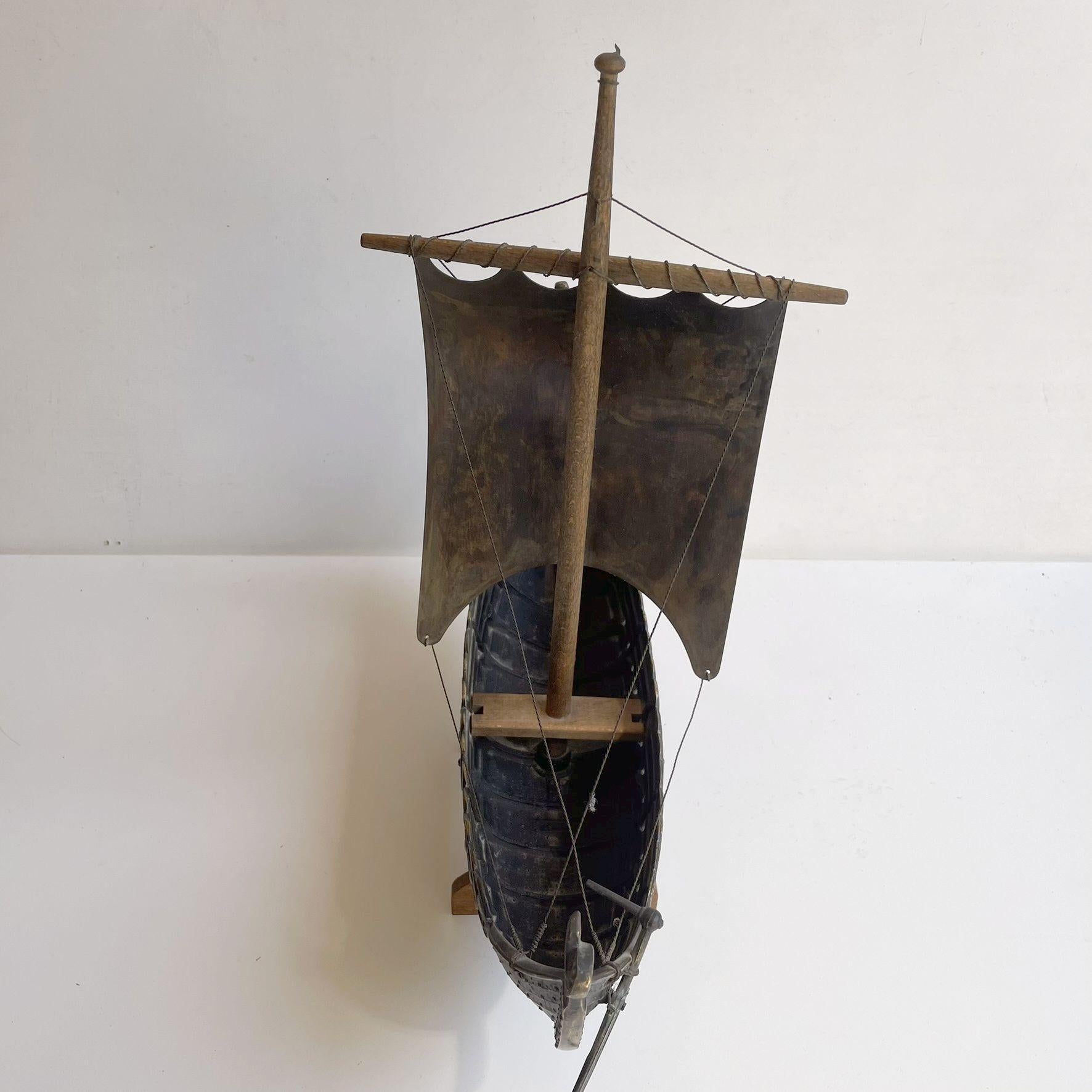 Vintage Handmade Bronze Viking Ship by Edward Aagaard for Copenhagen Iron Art For Sale 8