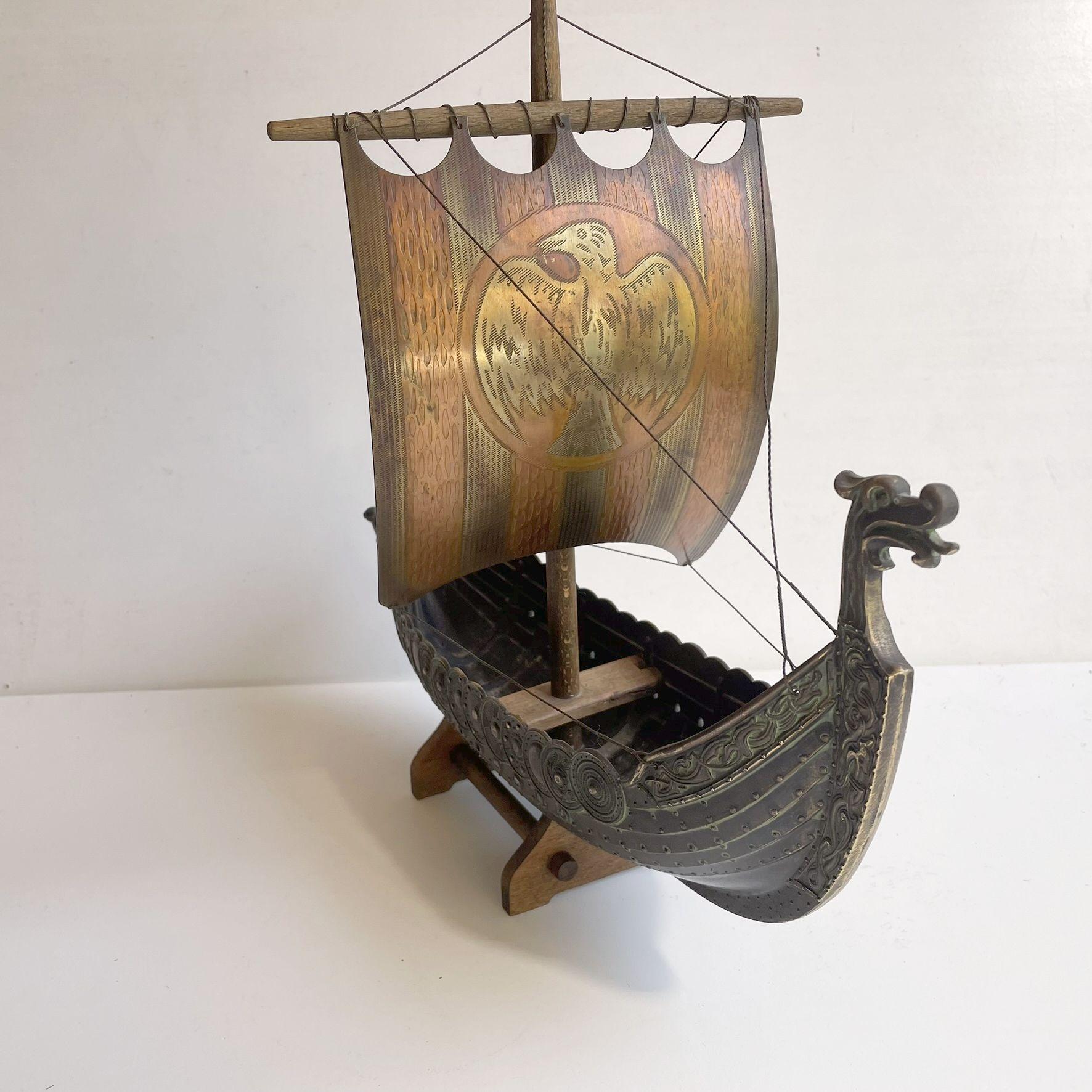Late 20th Century Vintage Handmade Bronze Viking Ship by Edward Aagaard for Copenhagen Iron Art For Sale