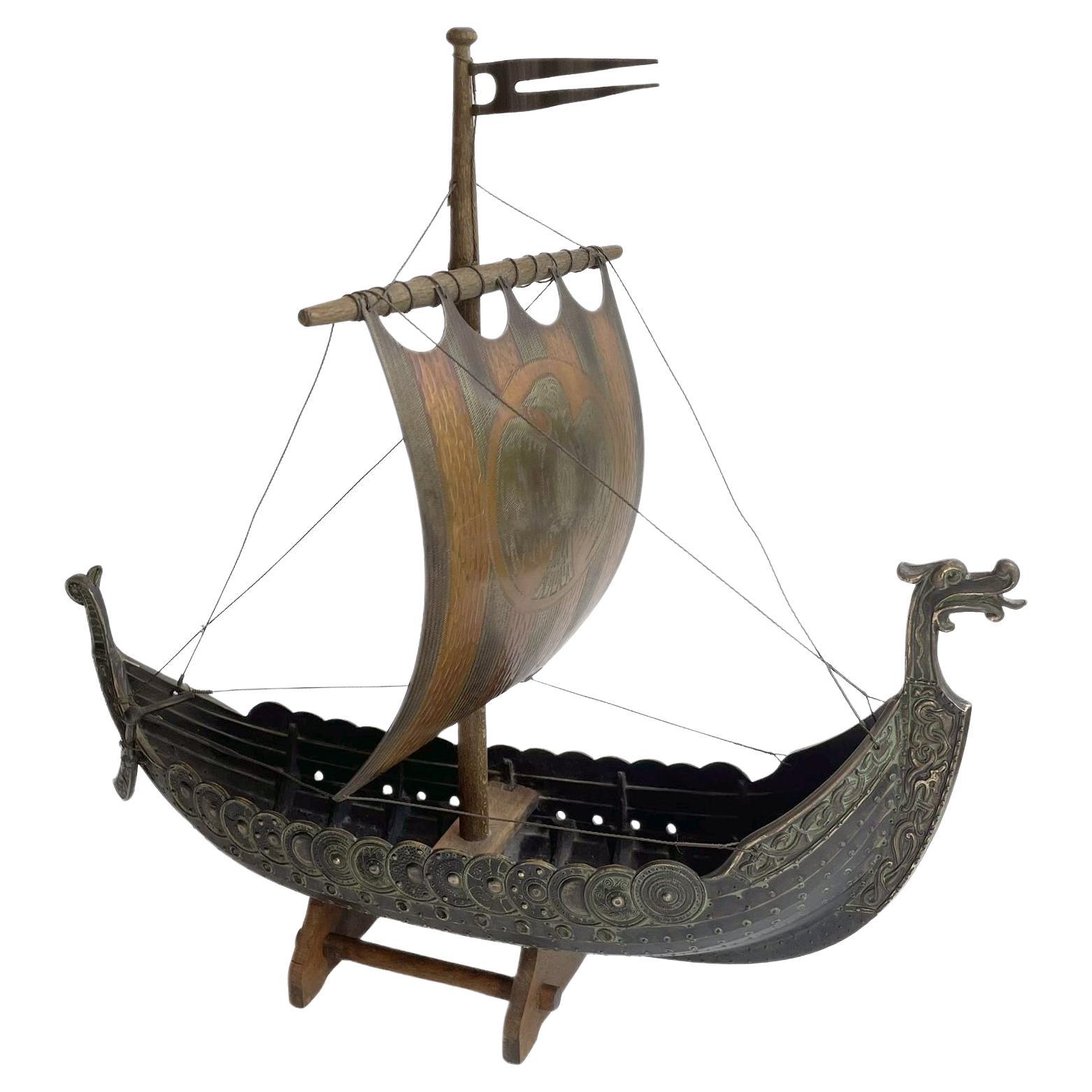 Vintage Handmade Bronze Viking Ship by Edward Aagaard for Copenhagen Iron Art For Sale