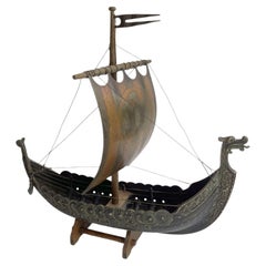 Vintage Handmade Bronze Viking Ship by Edward Aagaard for Copenhagen Iron Art
