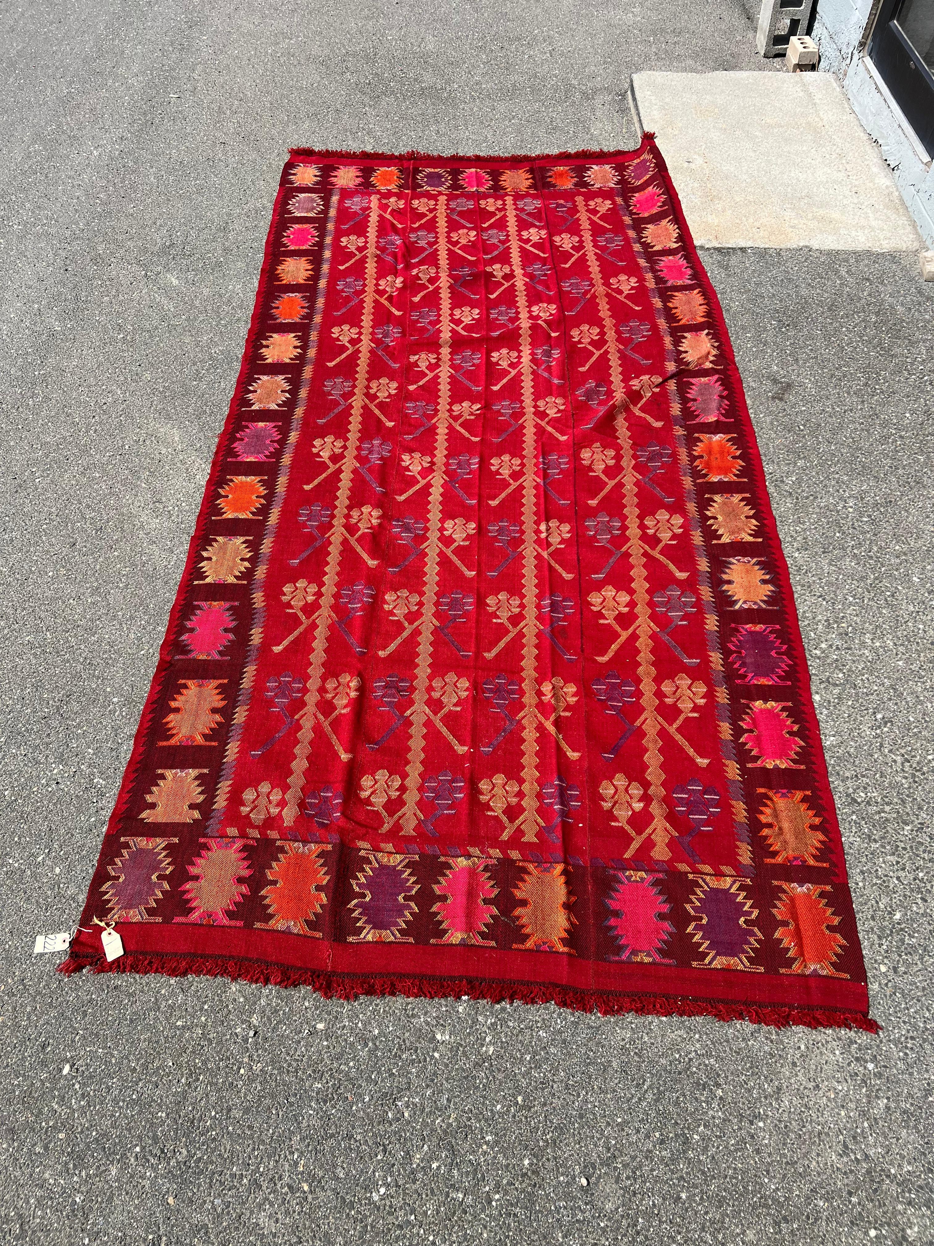 Alfombra búlgara vintage hecha a mano de tejido plano Kilim de Tracia c. Principios del siglo XX Búlgaro en venta