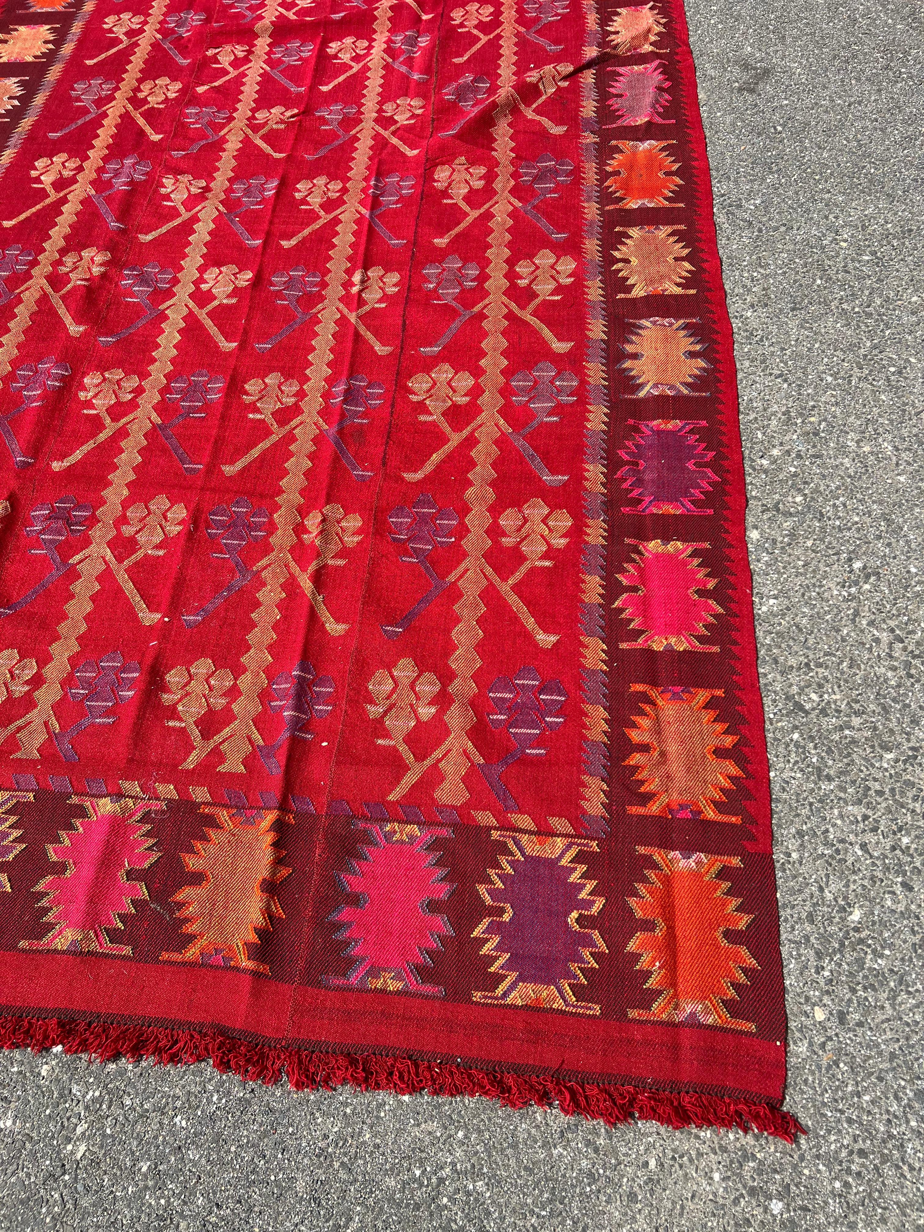 Alfombra búlgara vintage hecha a mano de tejido plano Kilim de Tracia c. Principios del siglo XX Tejido a mano en venta