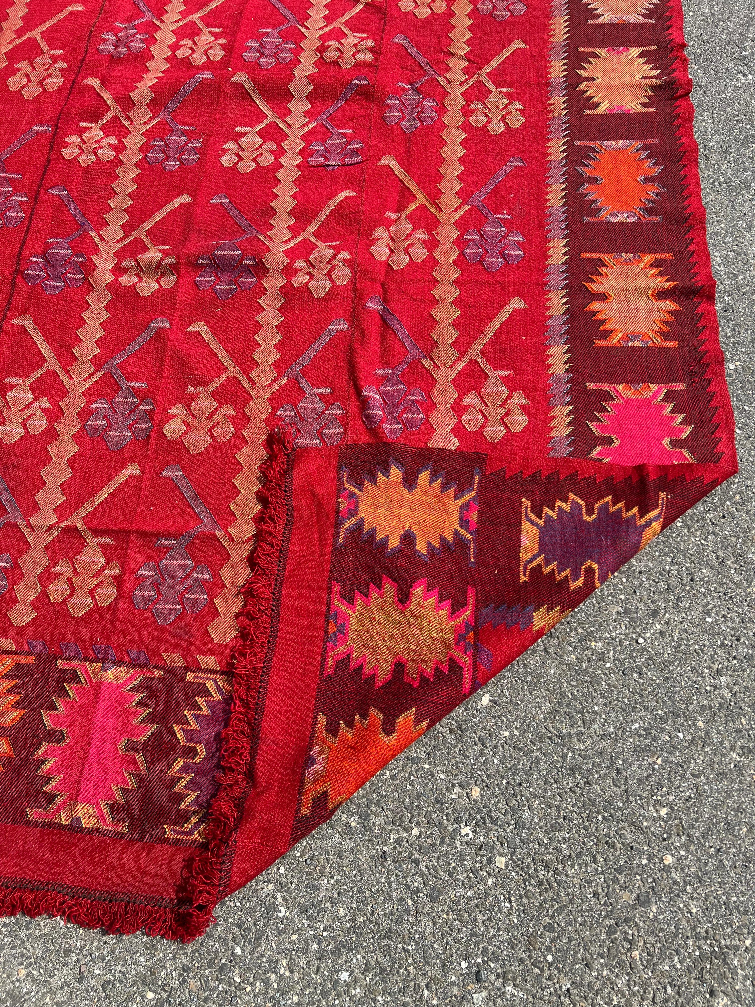 Alfombra búlgara vintage hecha a mano de tejido plano Kilim de Tracia c. Principios del siglo XX Lana en venta