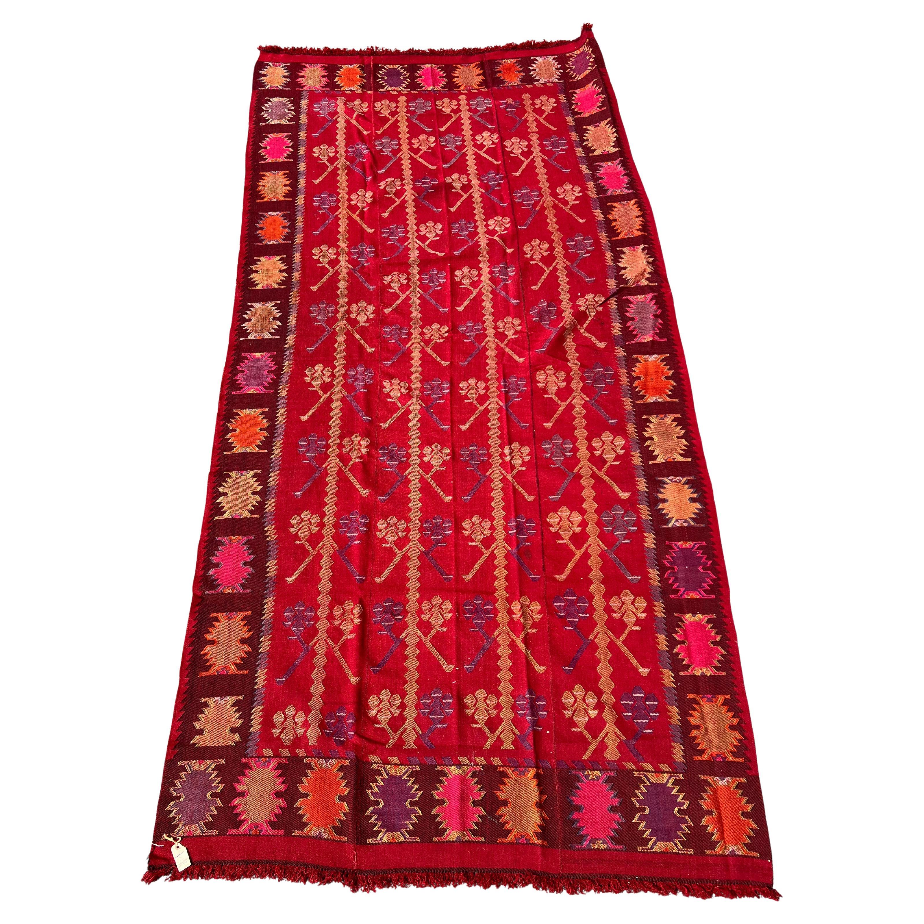 Vintage Handmade Bulgarian Thracian Kilim Flat Weave Rug c. Early 20th Century