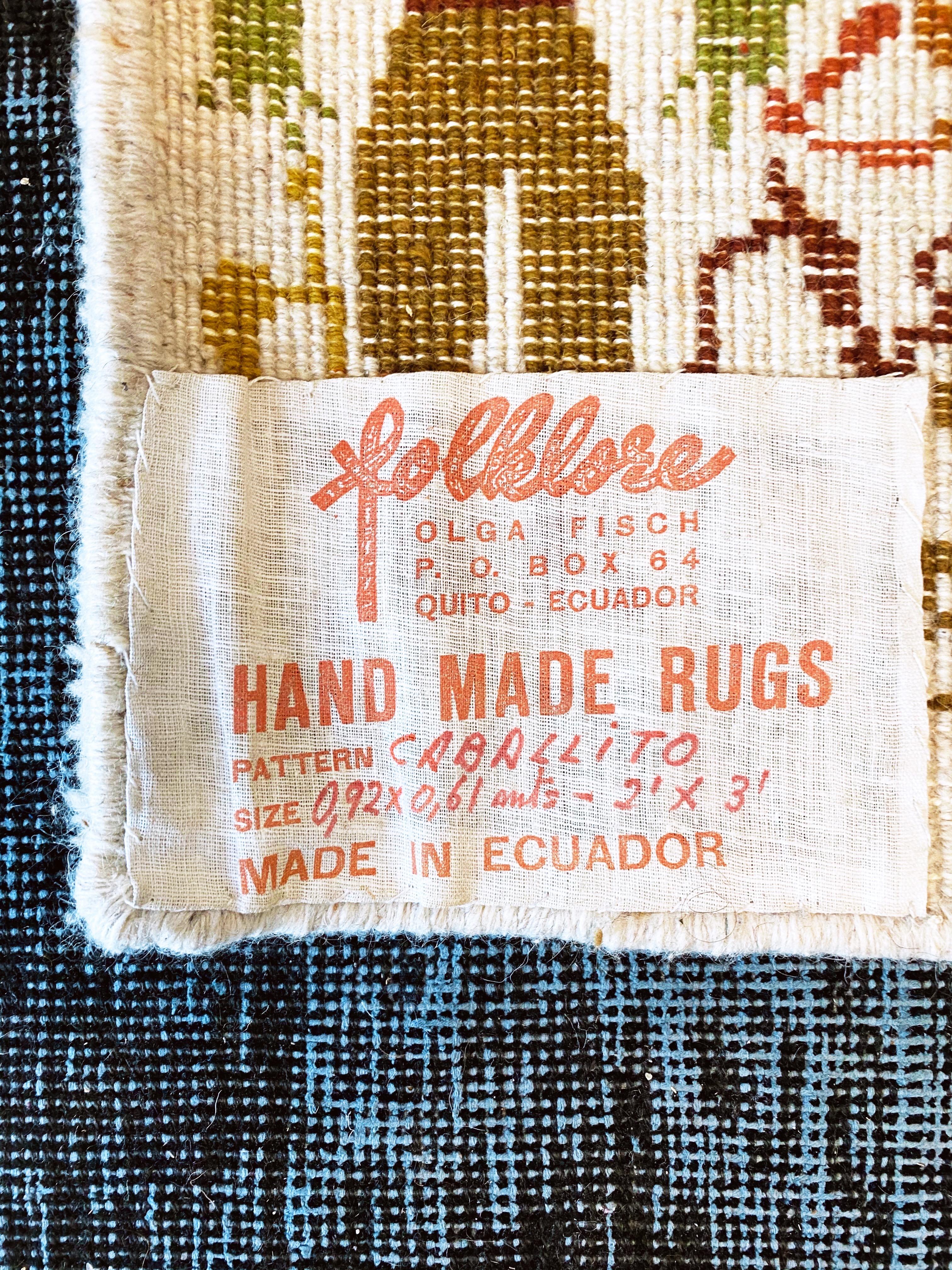 Wool Vintage Handmade 'Caballito' Folklore Rug by Olga Fisch, Ecuador, circa 1950s