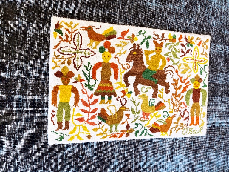 Vintage Handmade 'Caballito' Folklore Rug by Olga Fisch, Ecuador, circa ...