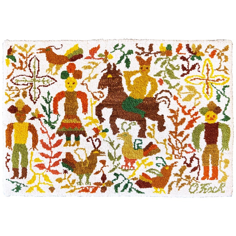 Vintage Handmade 'Caballito' Folklore Rug by Olga Fisch, Ecuador, circa ...