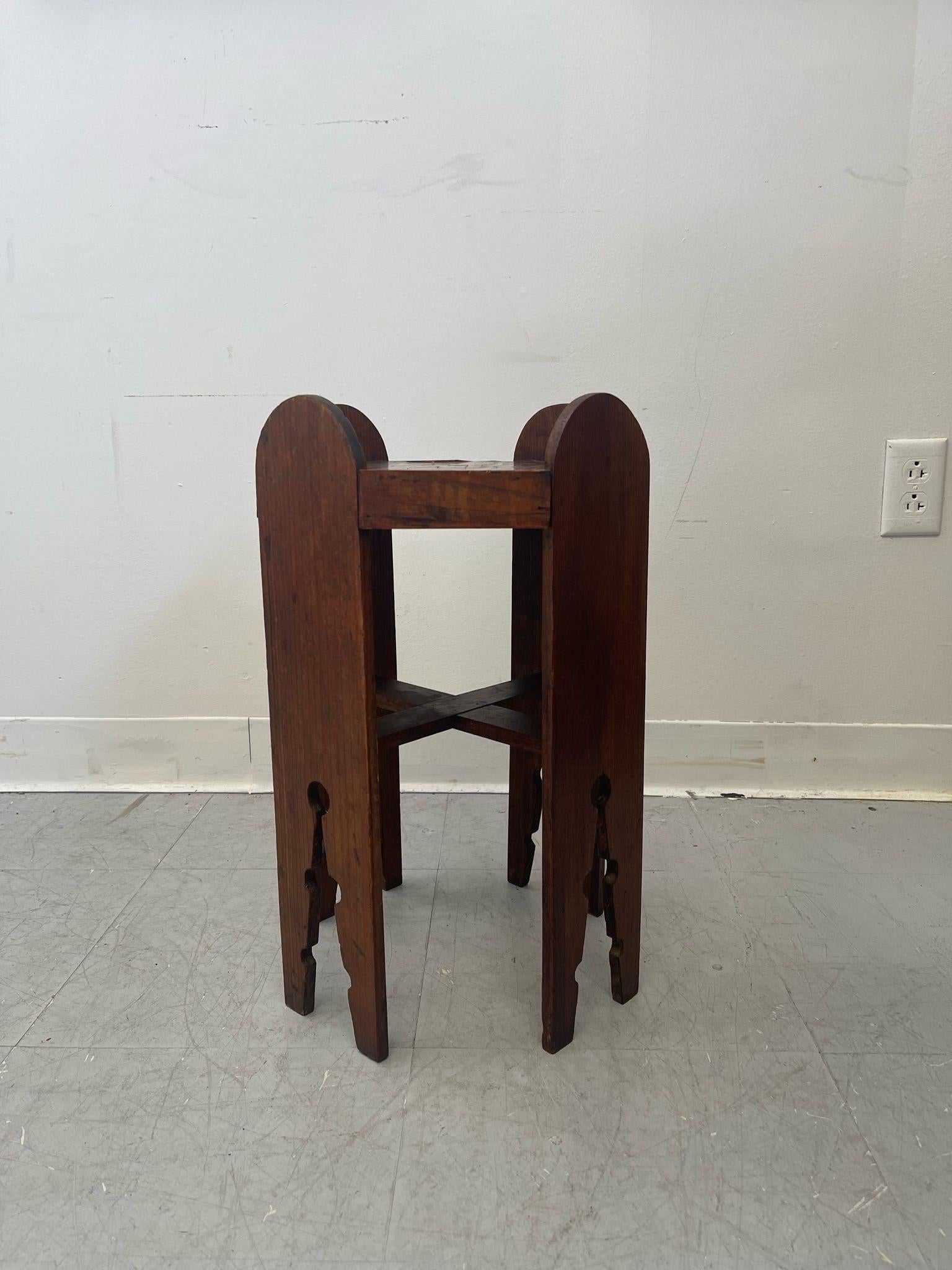Mid-Century Modern Vintage Handmade Carved Wood Petite Side Table. For Sale