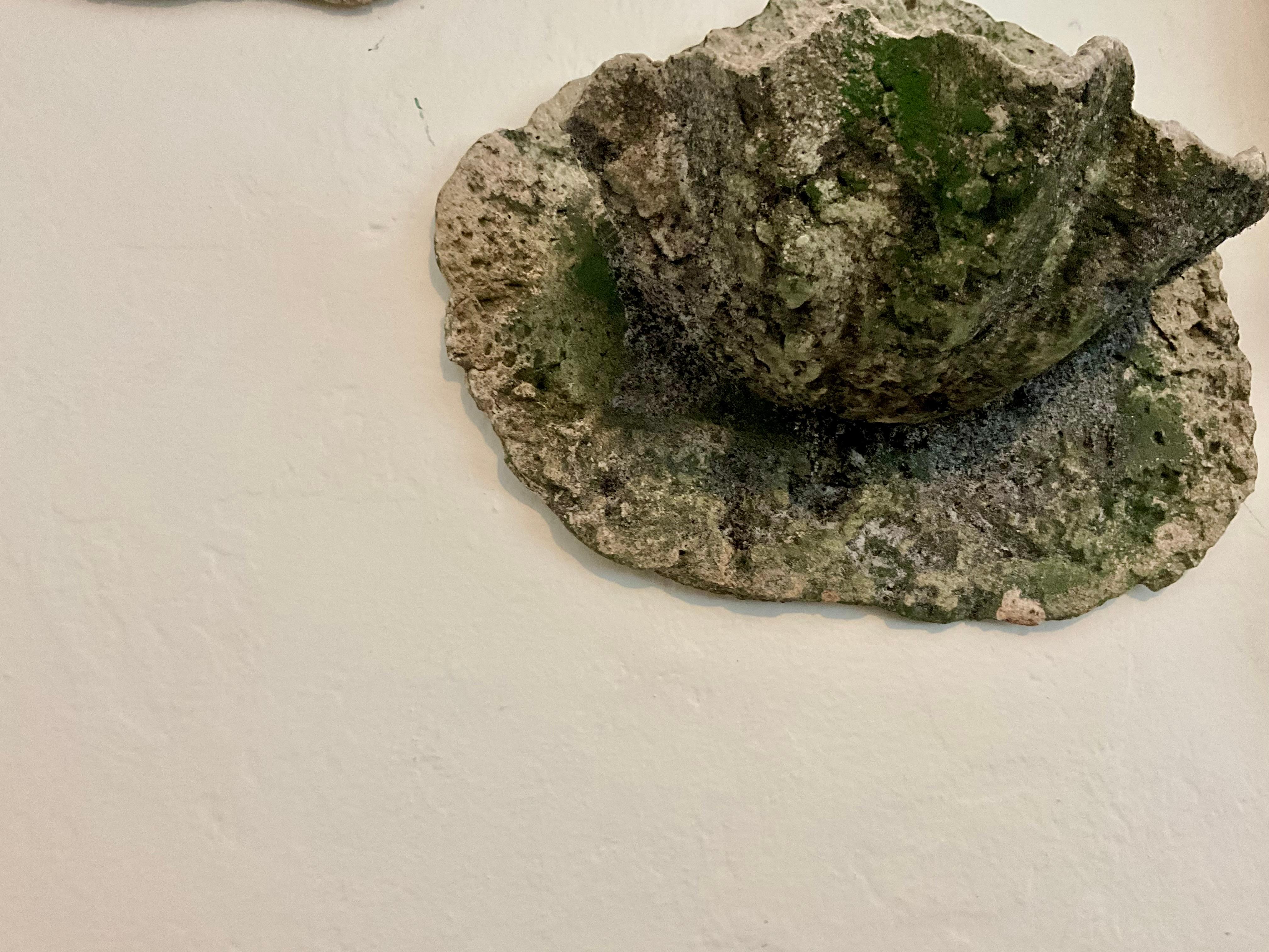 Vintage Handmade Cast Stone Concrete Wall Planters - Clam Shell Design For Sale 3