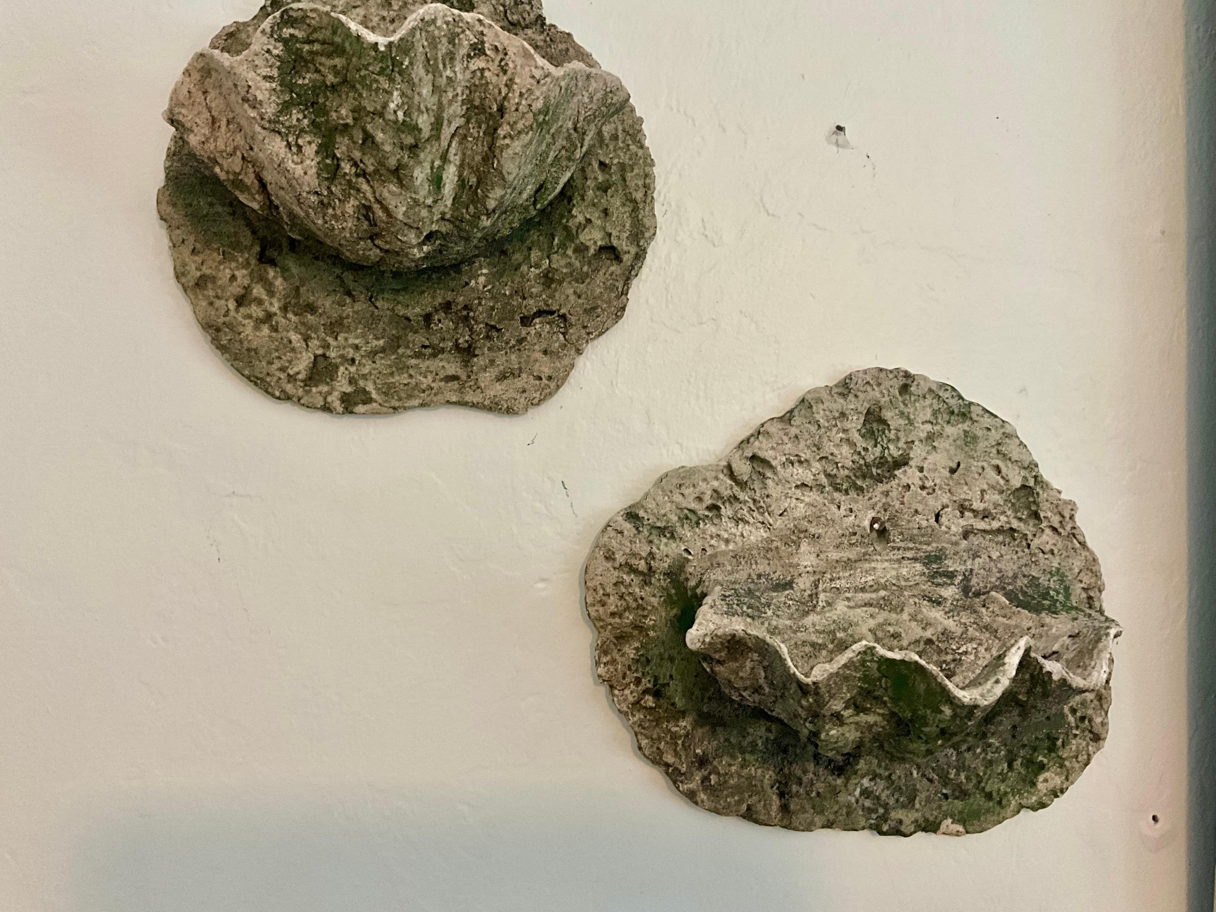 Vintage Handmade Cast Stone Concrete Wall Planters - Clam Shell Design For Sale 4