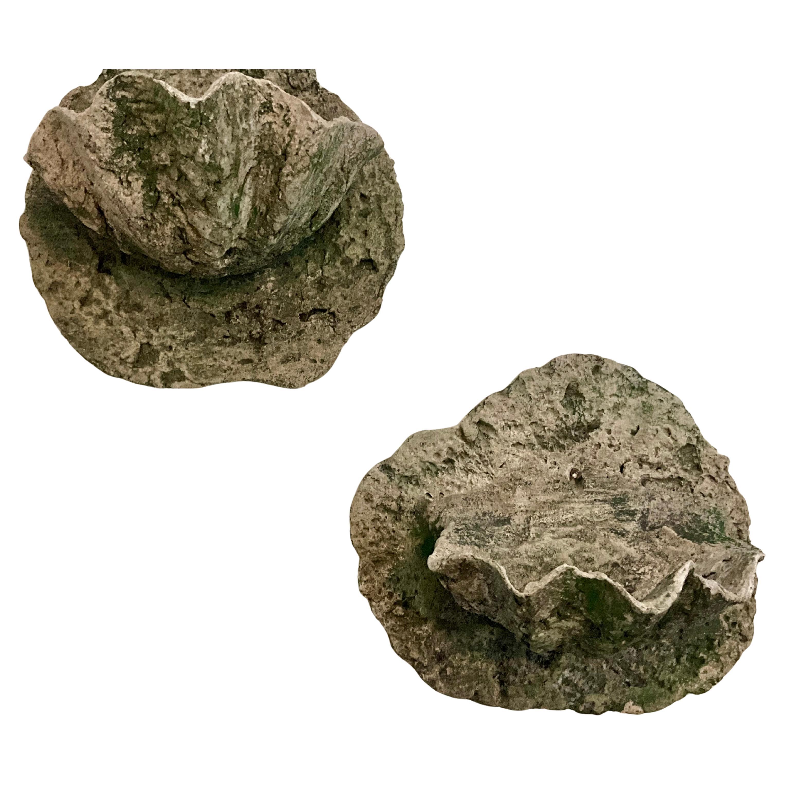 Vintage Handmade Cast Stone Concrete Clam Shell Wall Planters - Clam Shell Design  Pair of vintage handmade cast stone concrete wall planters, each one is slightly different as they are hand made, purchased  a whole collection from a Florida estate,