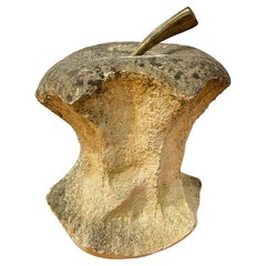 Vintage Handmade Cement and Bronze Apple Sculpture