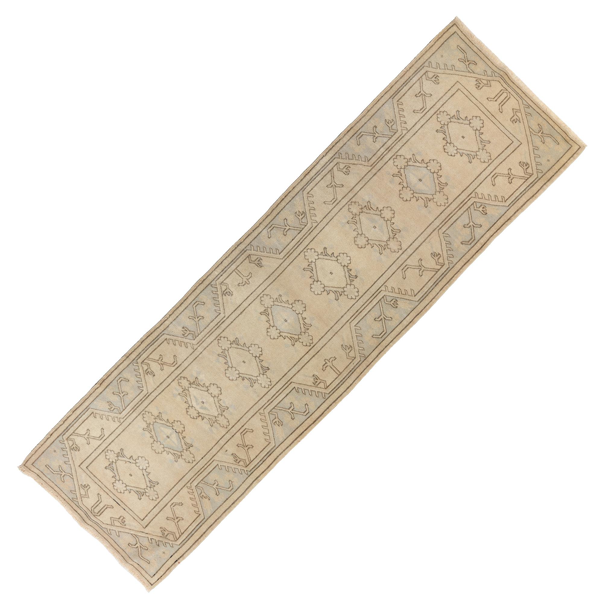 20th Century 2.8x9 Ft Vintage Hand-Knotted Turkish Runner Rug in Soft, Neutral Colors