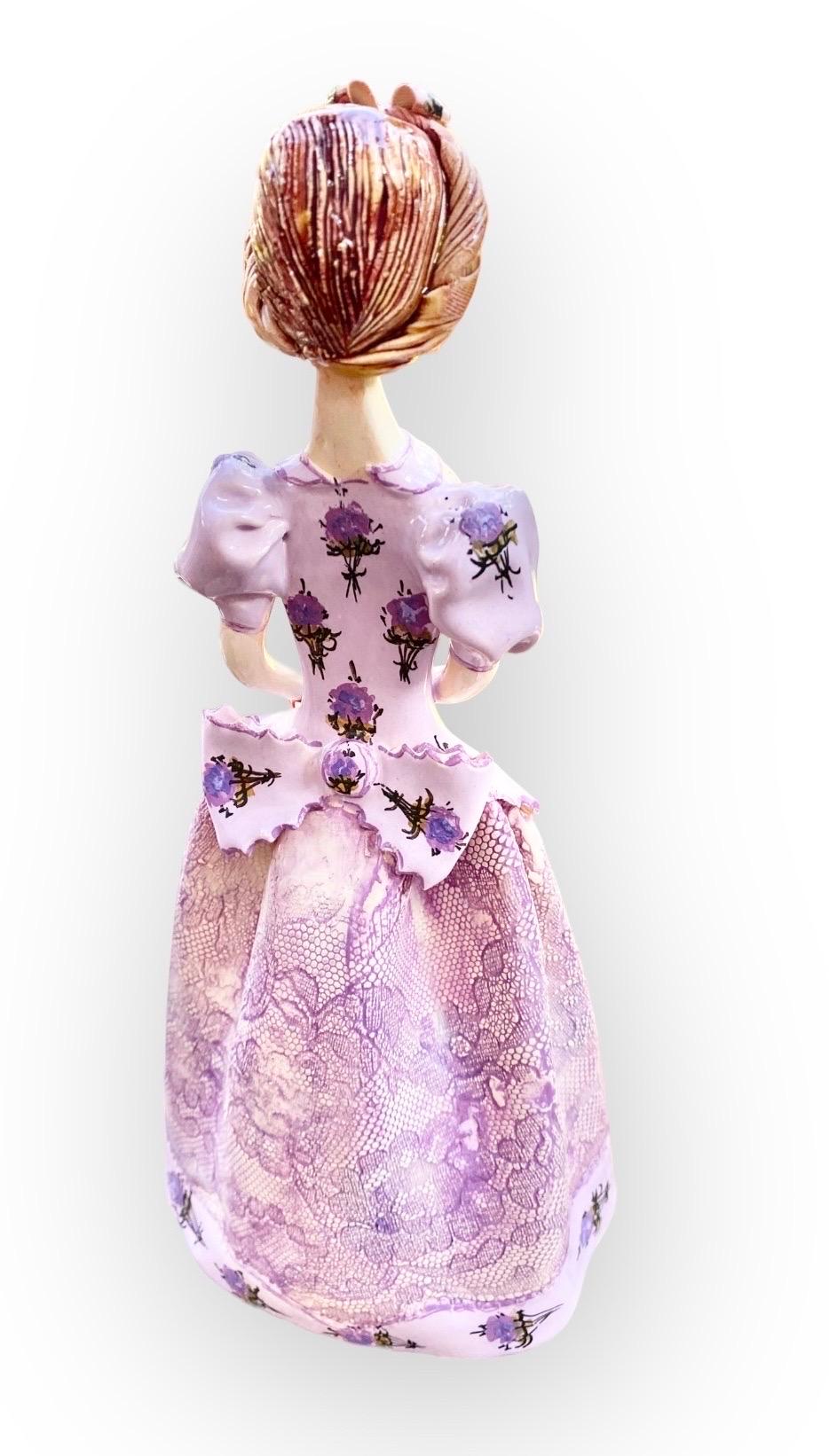 Vintage Handmade Ceramic Figure of a Young French Girl Holding a Rose For Sale 2