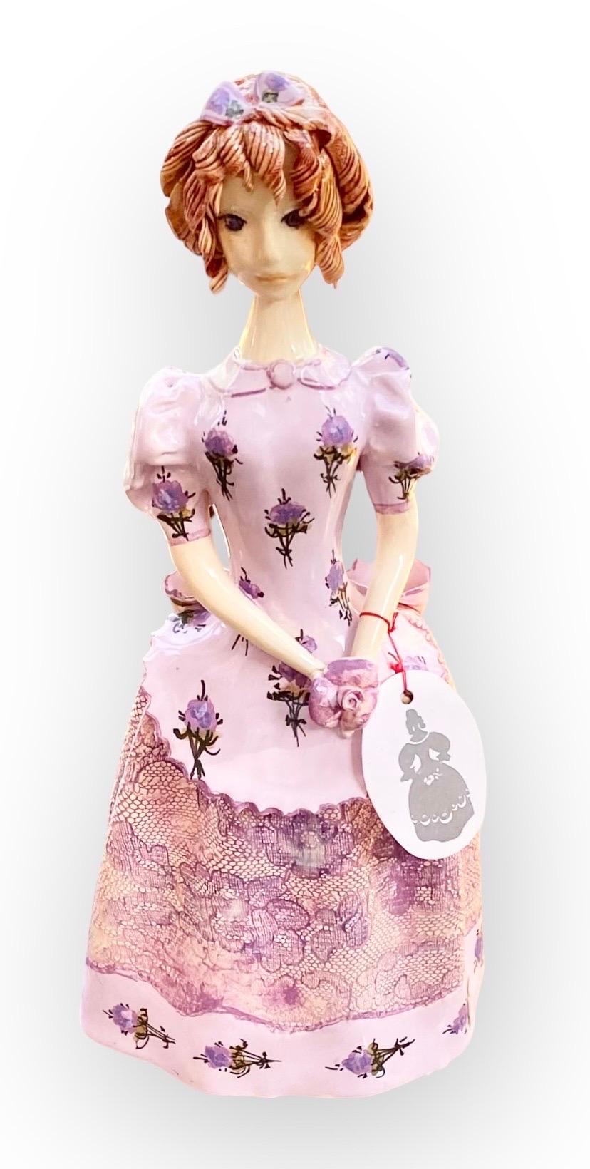 Late 20th Century Vintage Handmade Ceramic Figure of a Young French Girl Holding a Rose For Sale