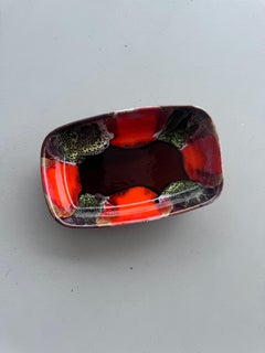 Vintage Handmade Italian Ceramic Tray, Brown, Red and Orange, 1960's Collectible