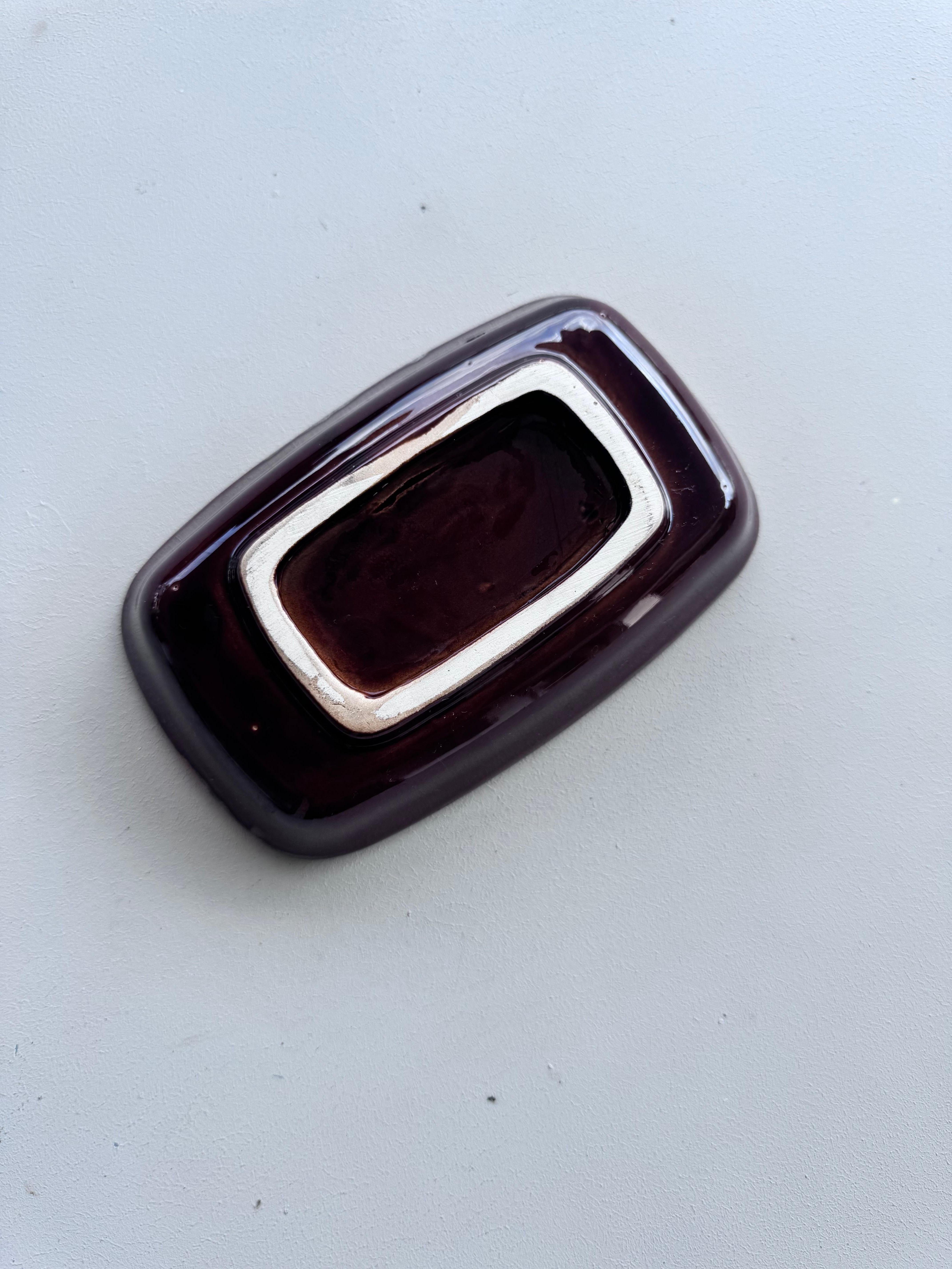 Mid-Century Modern Vintage Handmade Italian Ceramic Tray, Brown, Red and Orange, 1960's Collectible For Sale