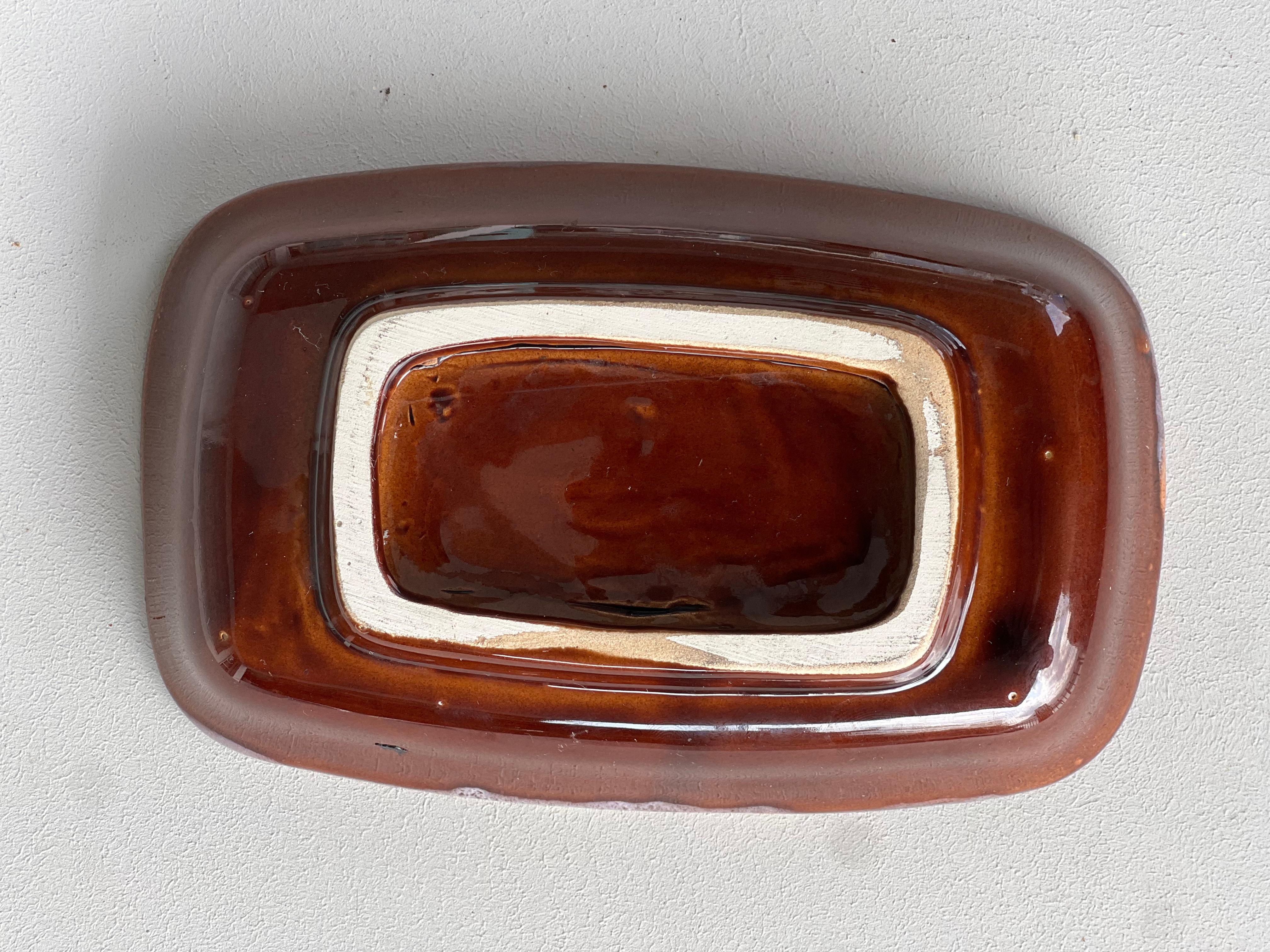 Mid-20th Century Vintage Handmade Italian Ceramic Tray, Brown, Red and Orange, 1960's Collectible For Sale