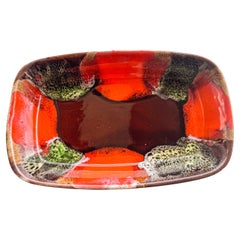 Vintage Handmade Italian Ceramic Tray, Brown, Red and Orange, 1960's Collectible
