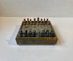 Vintage Handmade Chess Set in Marble, Compact
