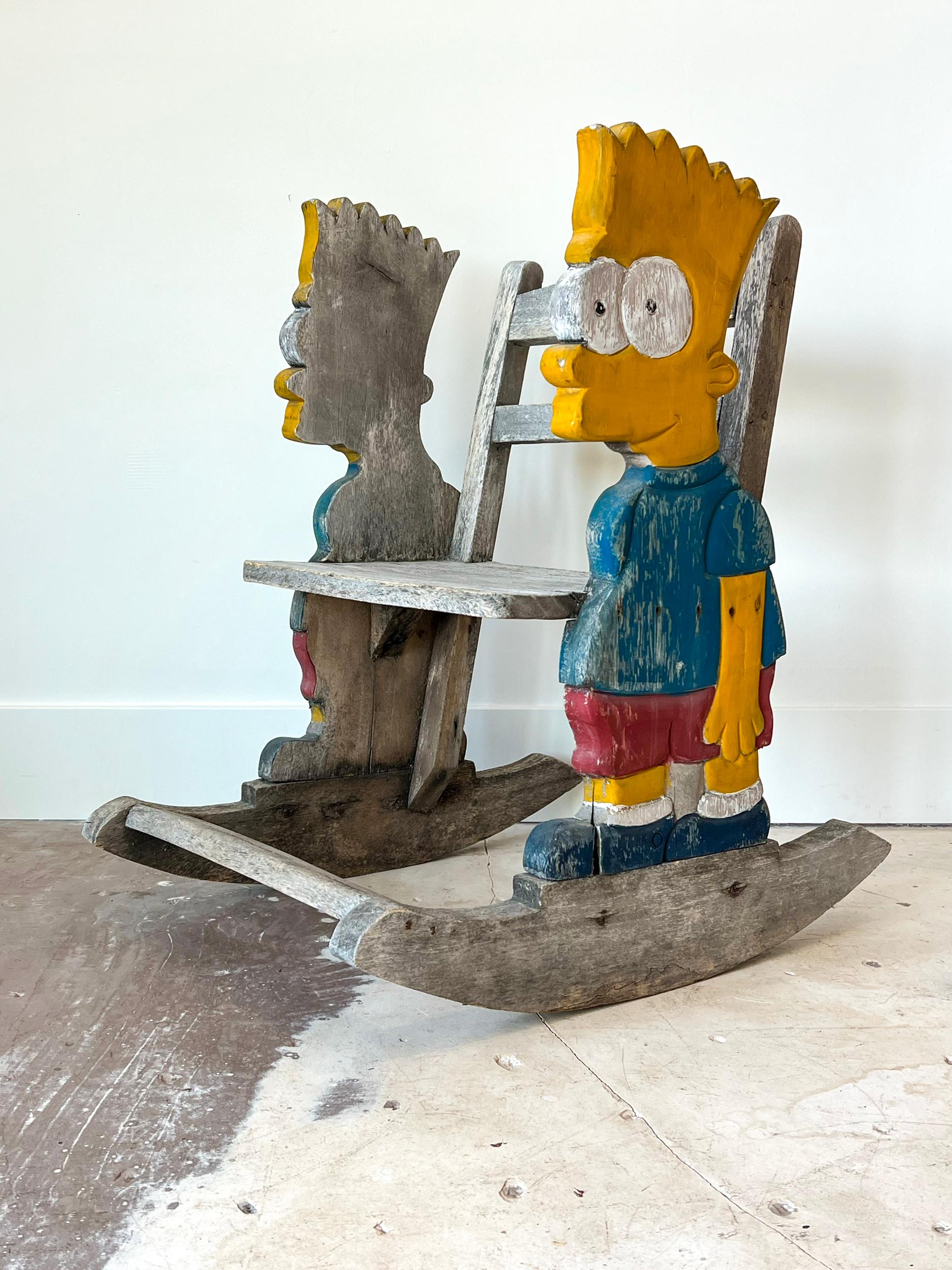 Coppia di sedie a dondolo Bart Simpson d'epoca fatte a mano e a misura di bambino in vendita 2