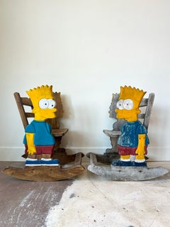 Pair of Vintage Handmade Child Size Bart Simpson Rocking Chairs