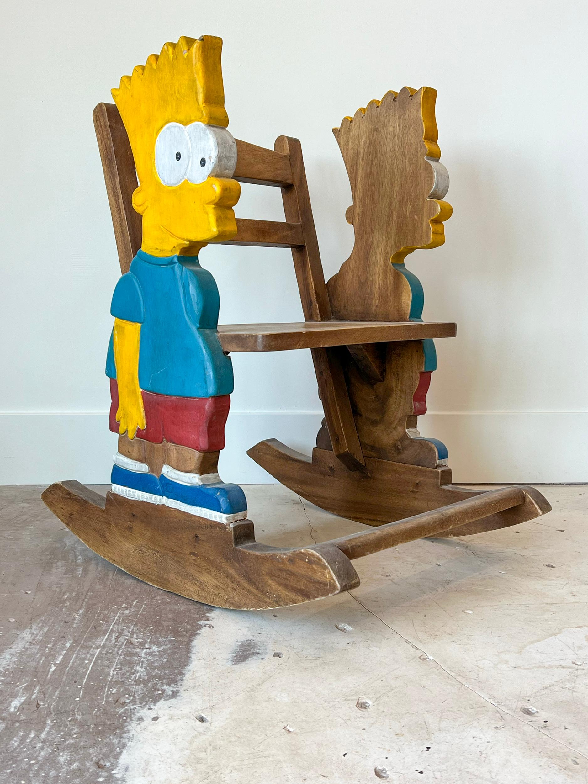Americano Coppia di sedie a dondolo Bart Simpson d'epoca fatte a mano e a misura di bambino in vendita