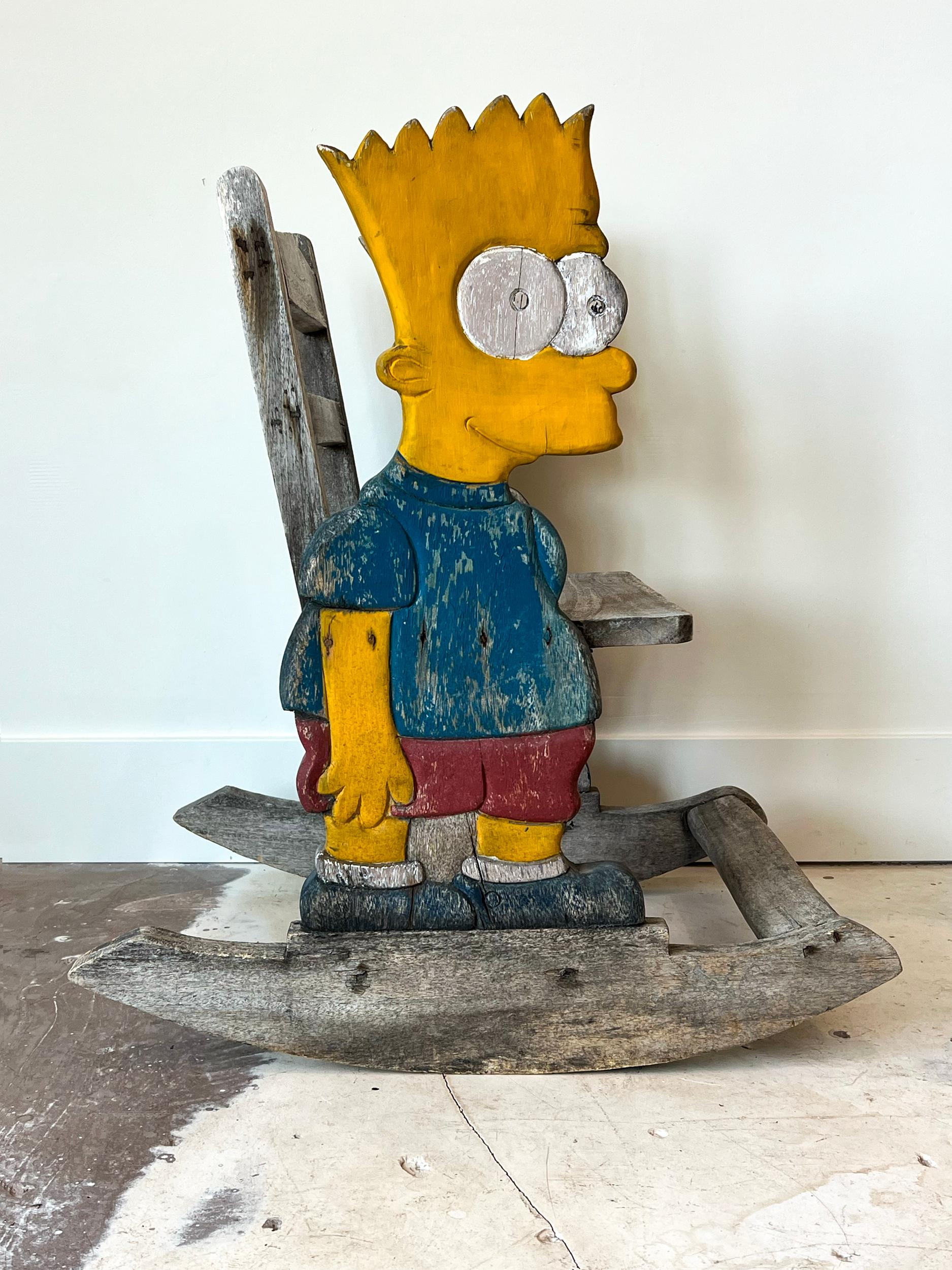 Coppia di sedie a dondolo Bart Simpson d'epoca fatte a mano e a misura di bambino in vendita 1
