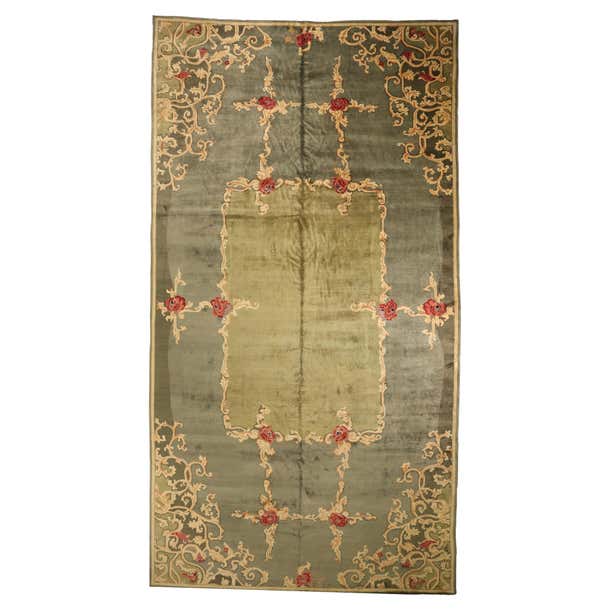 Vintage Handmade Chinese Area Rug Art Deco Design For Sale at 1stDibs