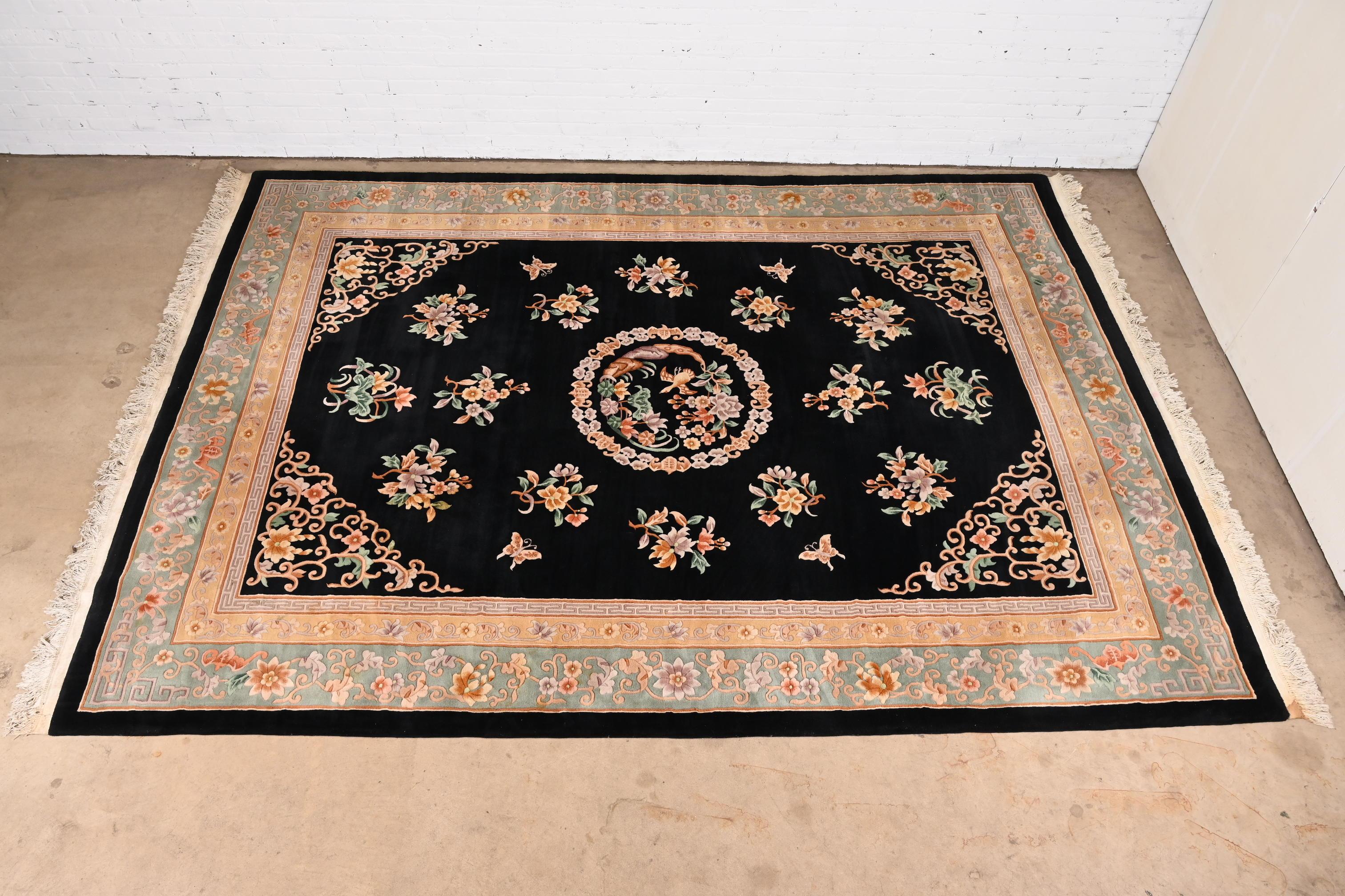 Chinese Export Vintage Handmade Chinese Sculpted Room Size Wool Rug