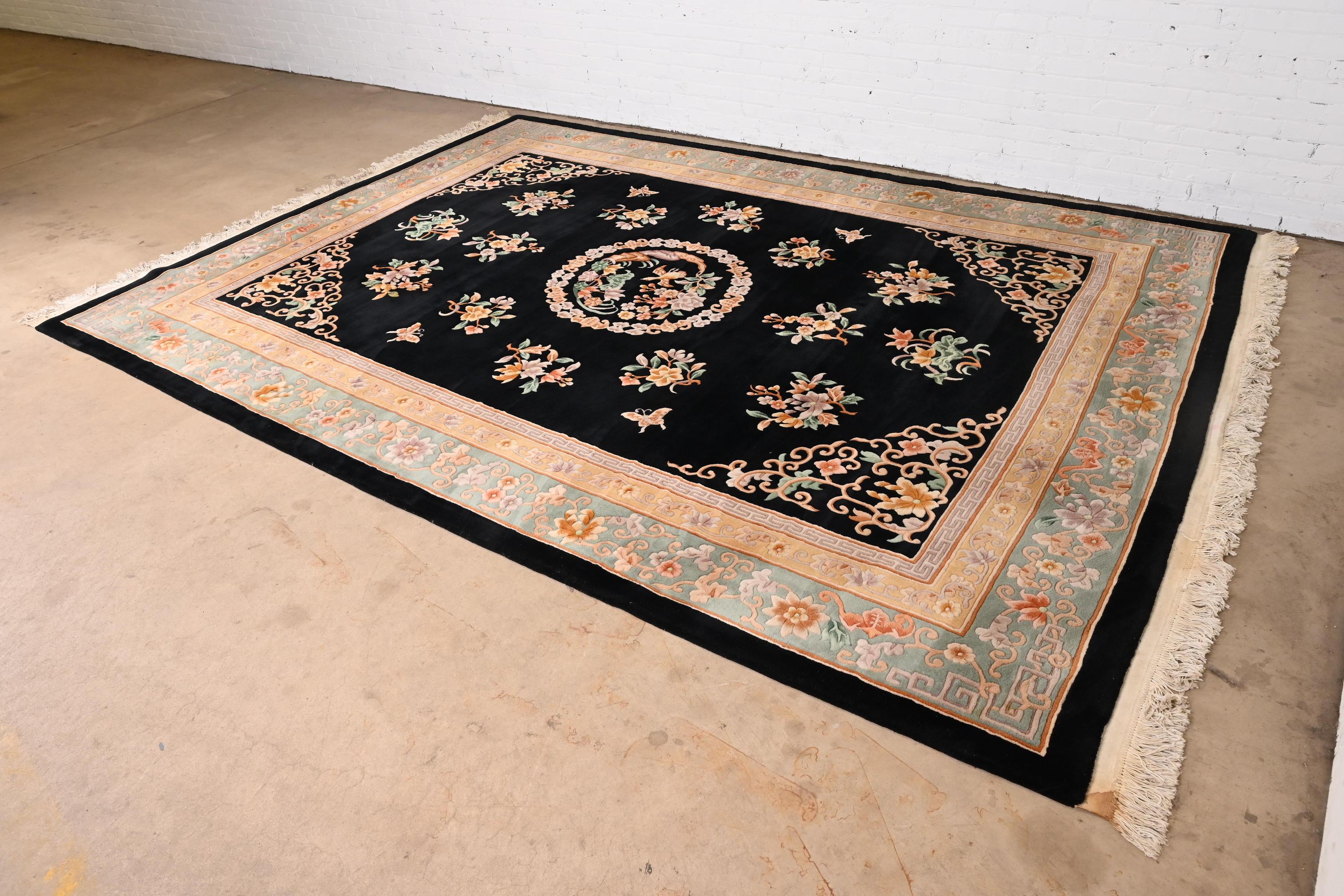 Vintage Handmade Chinese Sculpted Room Size Wool Rug In Good Condition In South Bend, IN